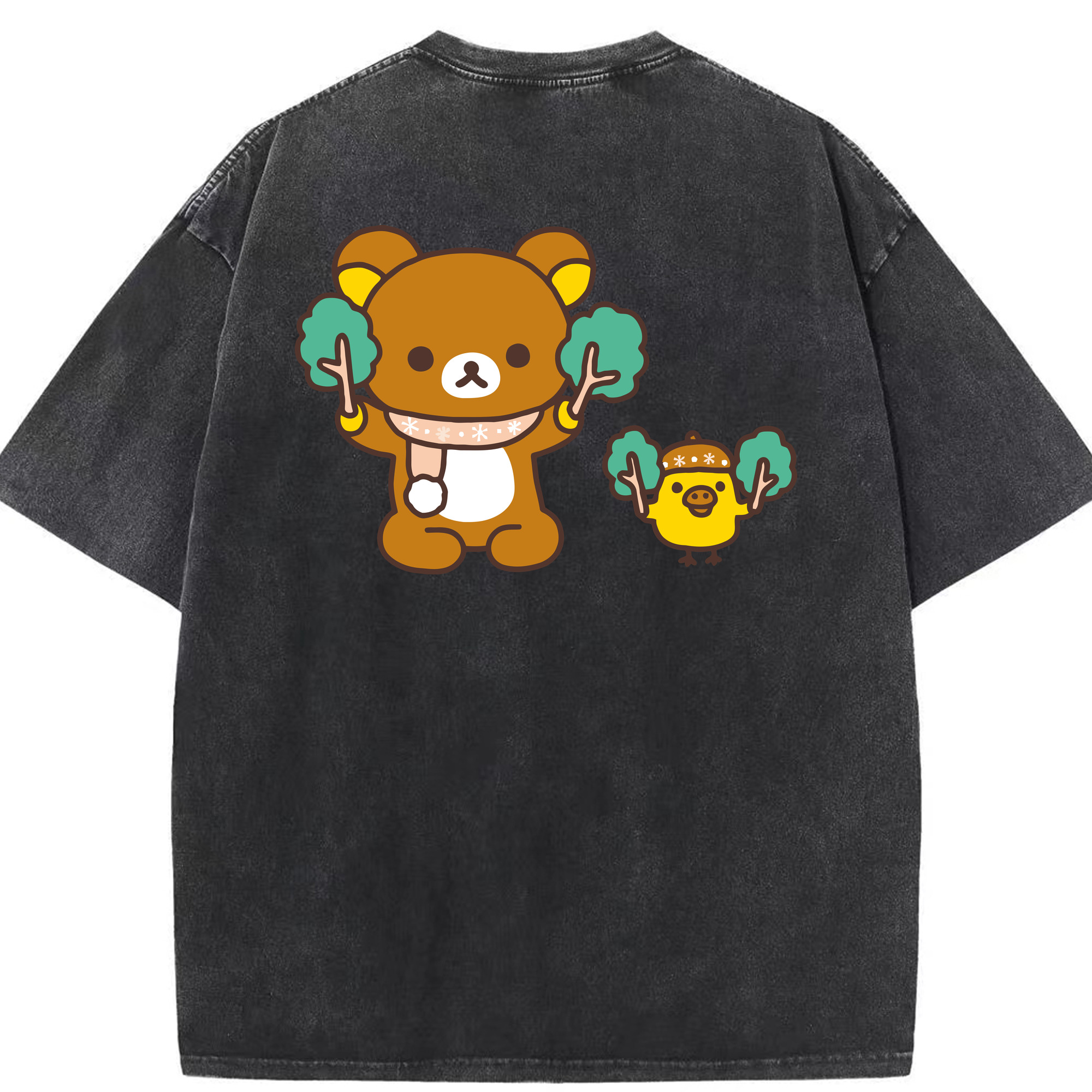 （画像用） リラックマ リラックマ キイロイトリ Rilakkuma Korilakkuma Kiiroitori 綿100% ヴィンテージ風 半袖Tシャツ（背面プリント）