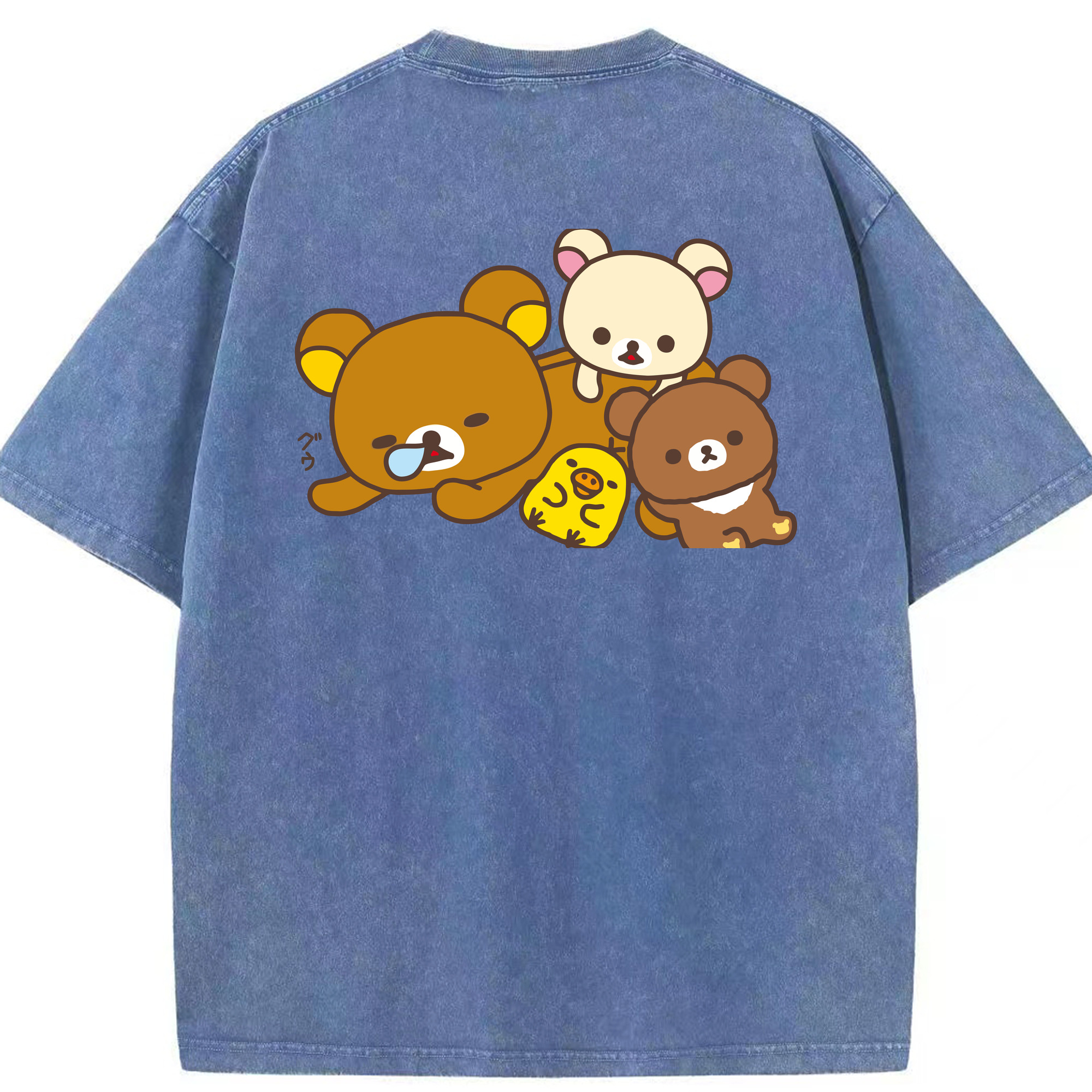 （画像用） リラックマ リラックマ キイロイトリ Rilakkuma Korilakkuma Kiiroitori 綿100% ヴィンテージ風 半袖Tシャツ（背面プリント）
