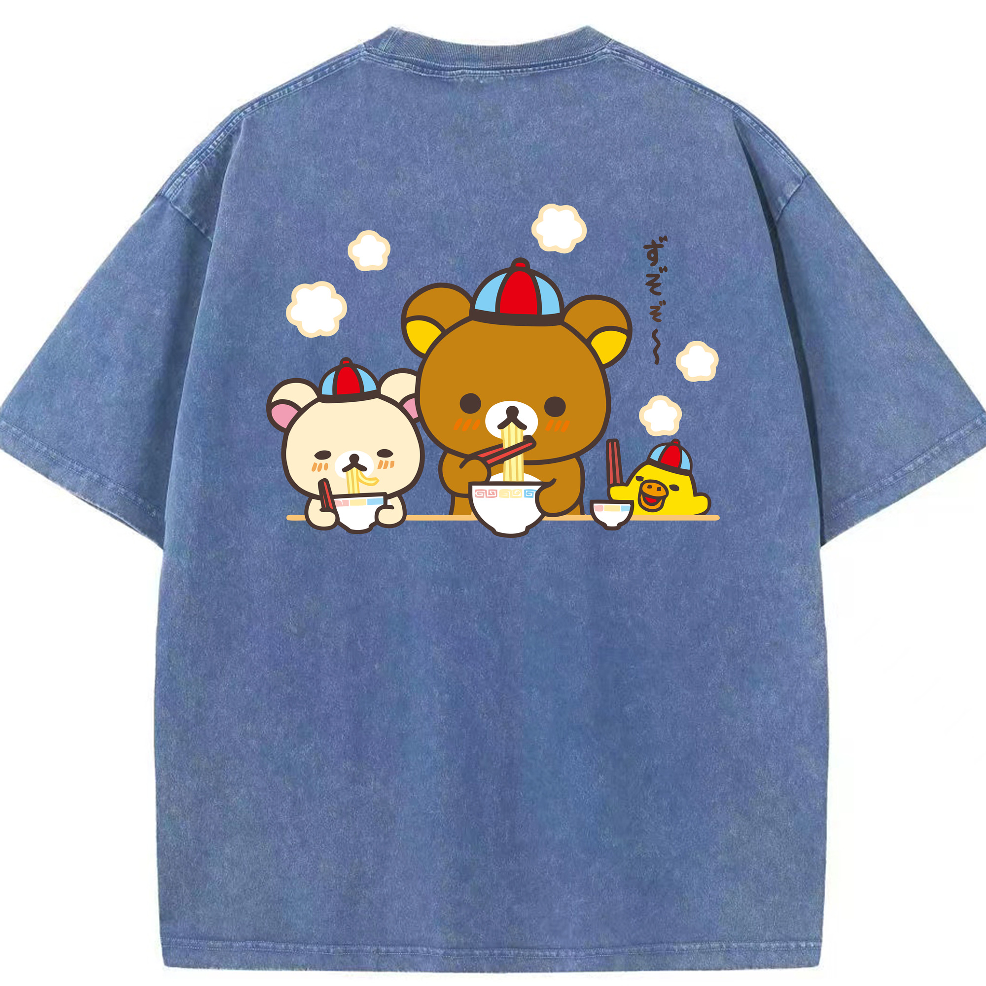 （画像用） リラックマ リラックマ キイロイトリ Rilakkuma Korilakkuma Kiiroitori 綿100% ヴィンテージ風 半袖Tシャツ（背面プリント）