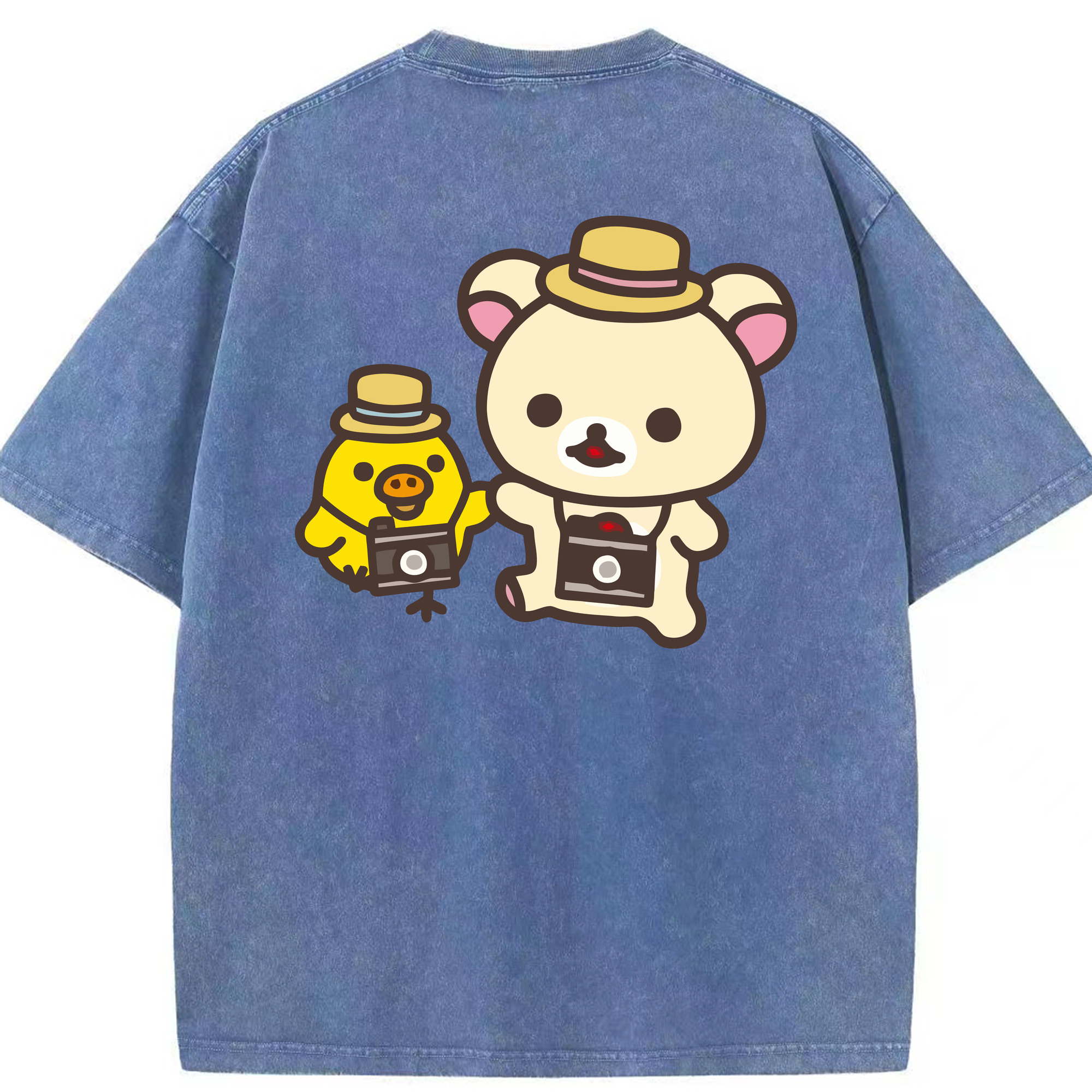 （画像用） リラックマ リラックマ キイロイトリ Rilakkuma Korilakkuma Kiiroitori 綿100% ヴィンテージ風 半袖Tシャツ（背面プリント）