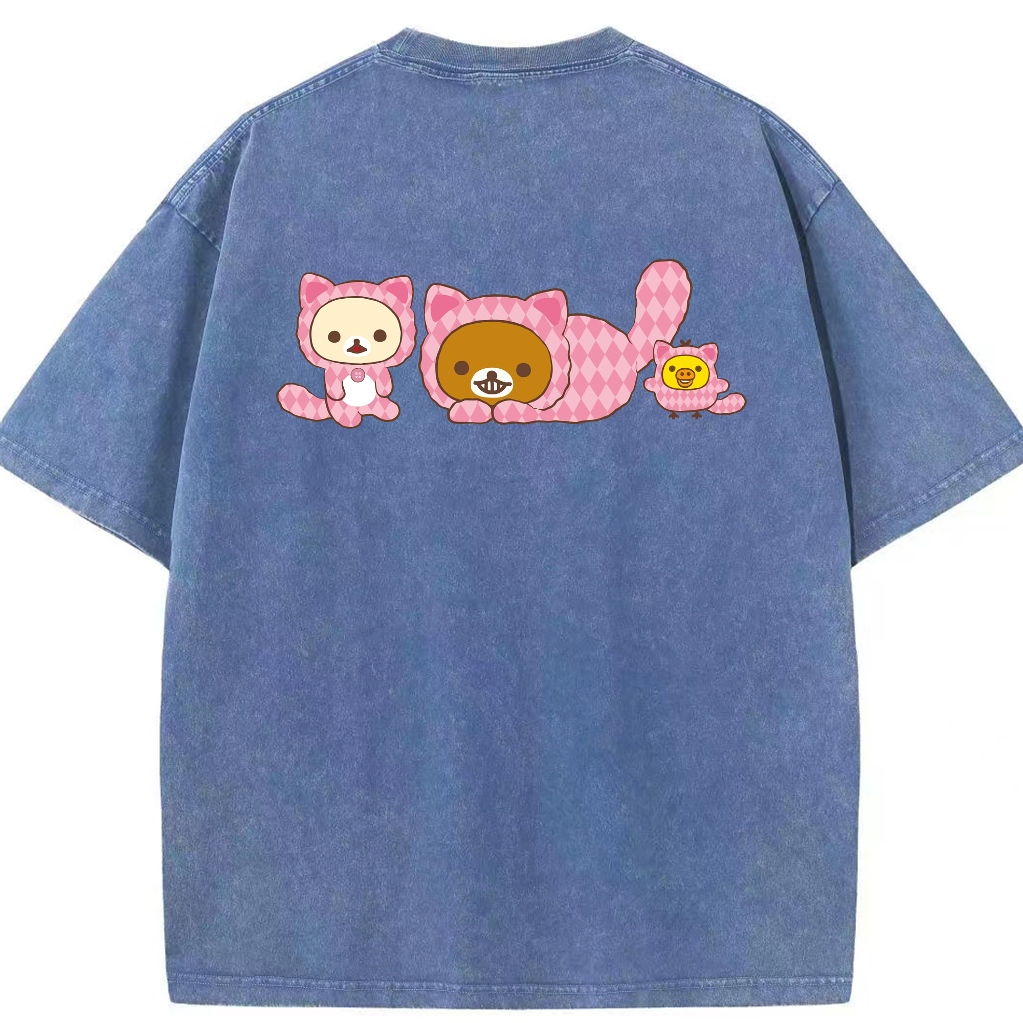 リラックマ リラックマ キイロイトリ Rilakkuma Korilakkuma Kiiroitori 綿100% ヴィンテージ風 半袖Tシャツ（背面プリント）