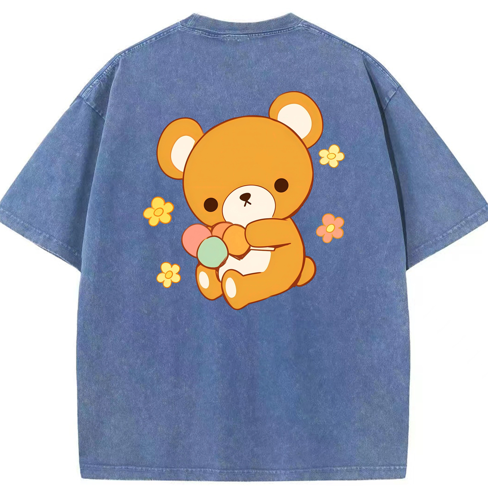 （画像用） リラックマ リラックマ キイロイトリ Rilakkuma Korilakkuma Kiiroitori 綿100% ヴィンテージ風 半袖Tシャツ（背面プリント）