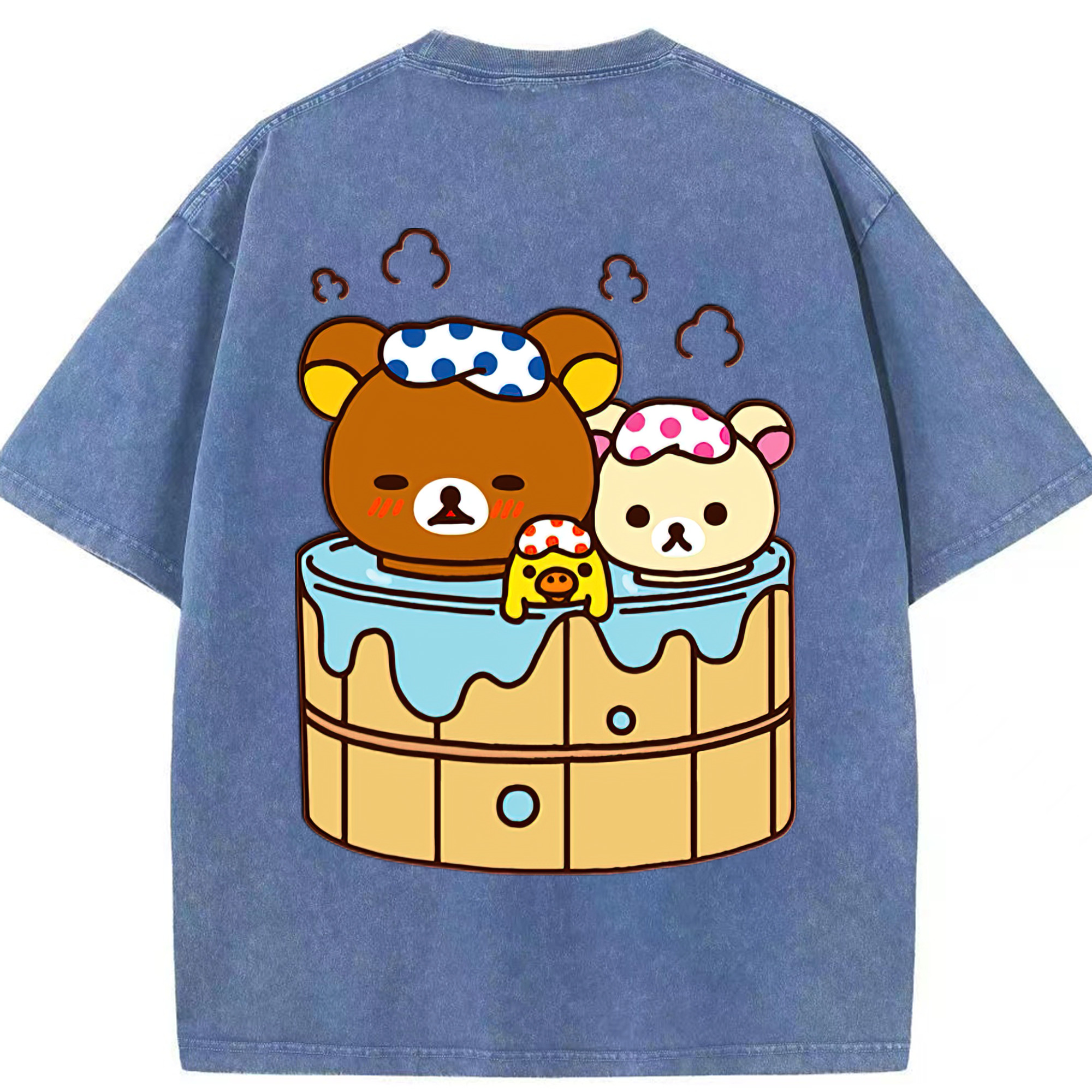 （画像用） リラックマ リラックマ キイロイトリ Rilakkuma Korilakkuma Kiiroitori 綿100% ヴィンテージ風 半袖Tシャツ（背面プリント）