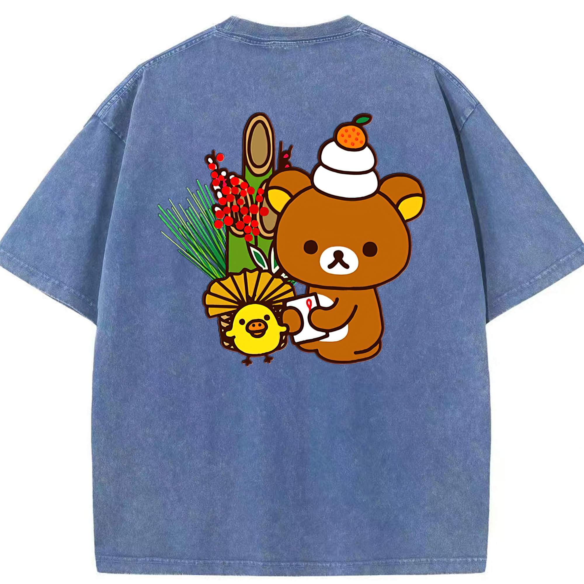 （画像用） リラックマ リラックマ キイロイトリ Rilakkuma Korilakkuma Kiiroitori 綿100% ヴィンテージ風 半袖Tシャツ（背面プリント）