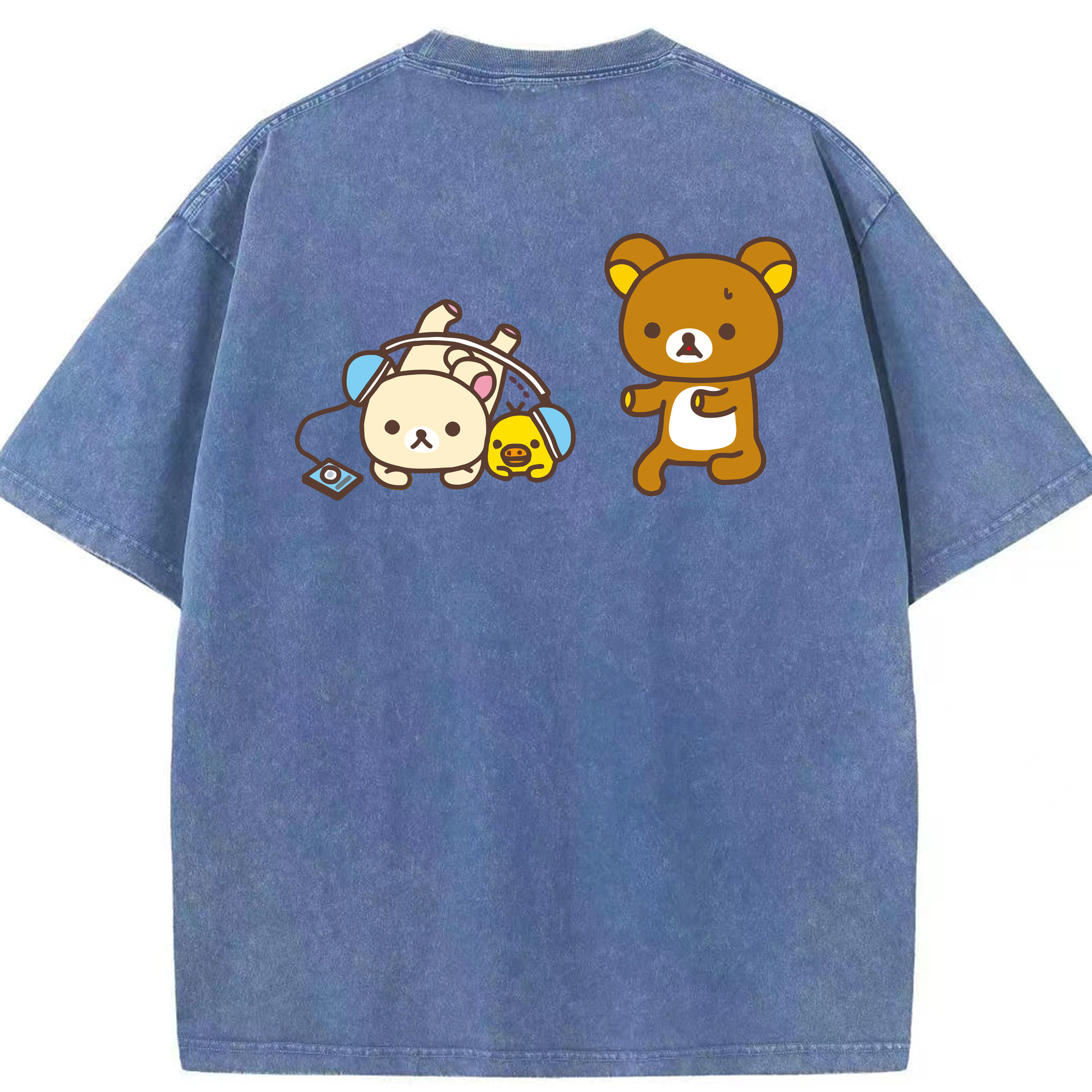 （画像用） リラックマ リラックマ キイロイトリ Rilakkuma Korilakkuma Kiiroitori 綿100% ヴィンテージ風 半袖Tシャツ（背面プリント）