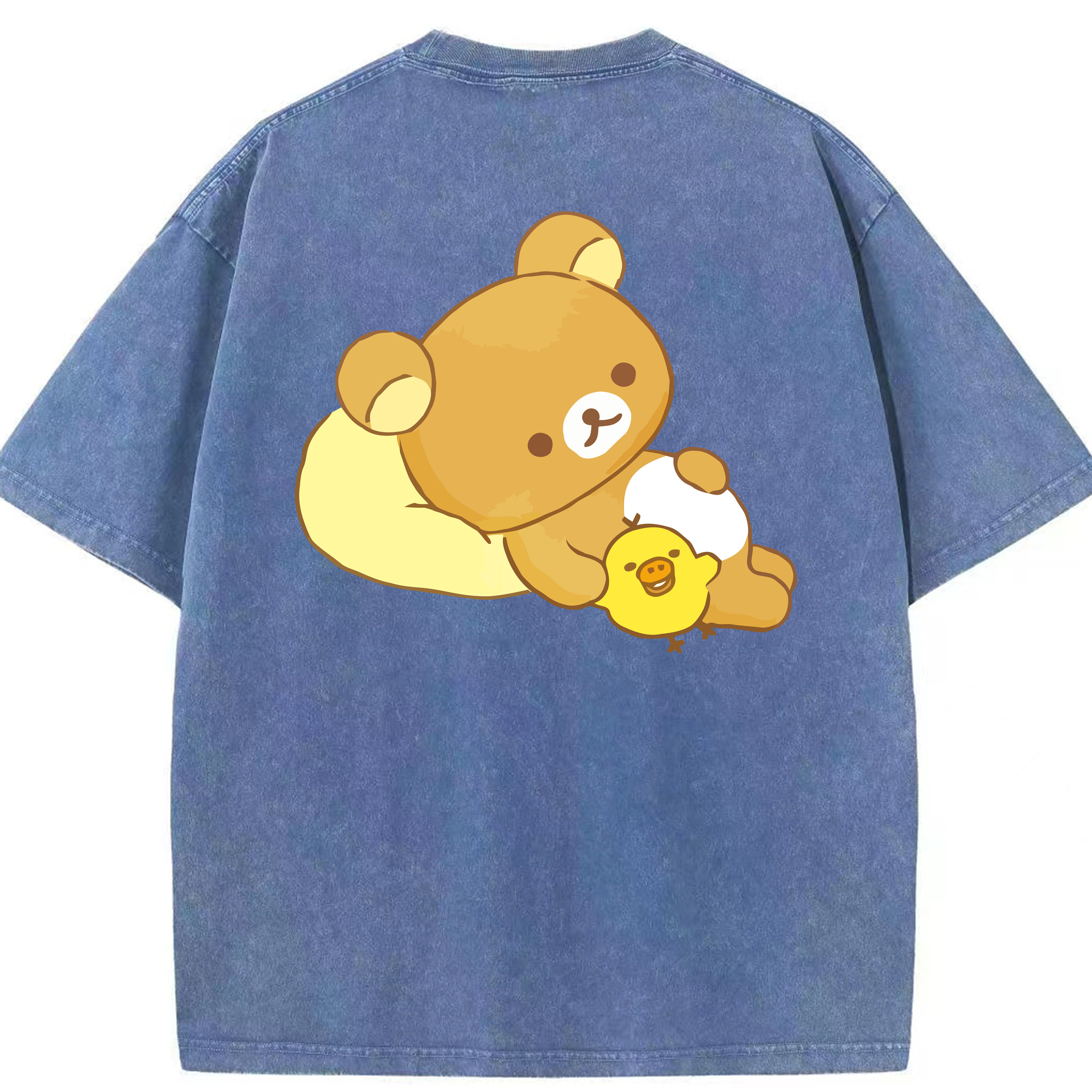 （画像用） リラックマ リラックマ キイロイトリ Rilakkuma Korilakkuma Kiiroitori 綿100% ヴィンテージ風 半袖Tシャツ（背面プリント）