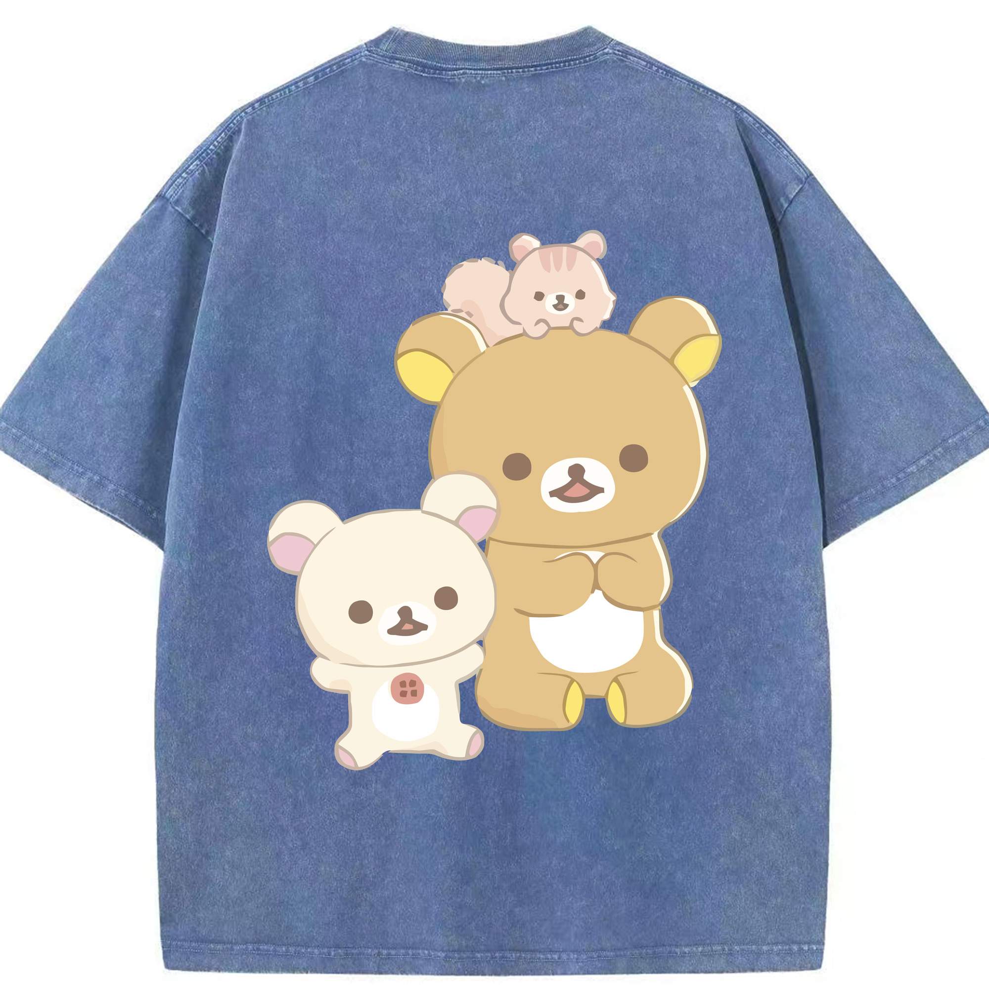 （画像用） リラックマ リラックマ キイロイトリ Rilakkuma Korilakkuma Kiiroitori 綿100% ヴィンテージ風 半袖Tシャツ（背面プリント）