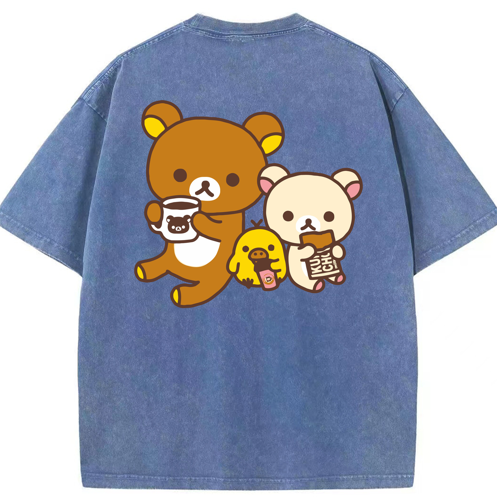 （画像用） リラックマ リラックマ キイロイトリ Rilakkuma Korilakkuma Kiiroitori 綿100% ヴィンテージ風 半袖Tシャツ（背面プリント）