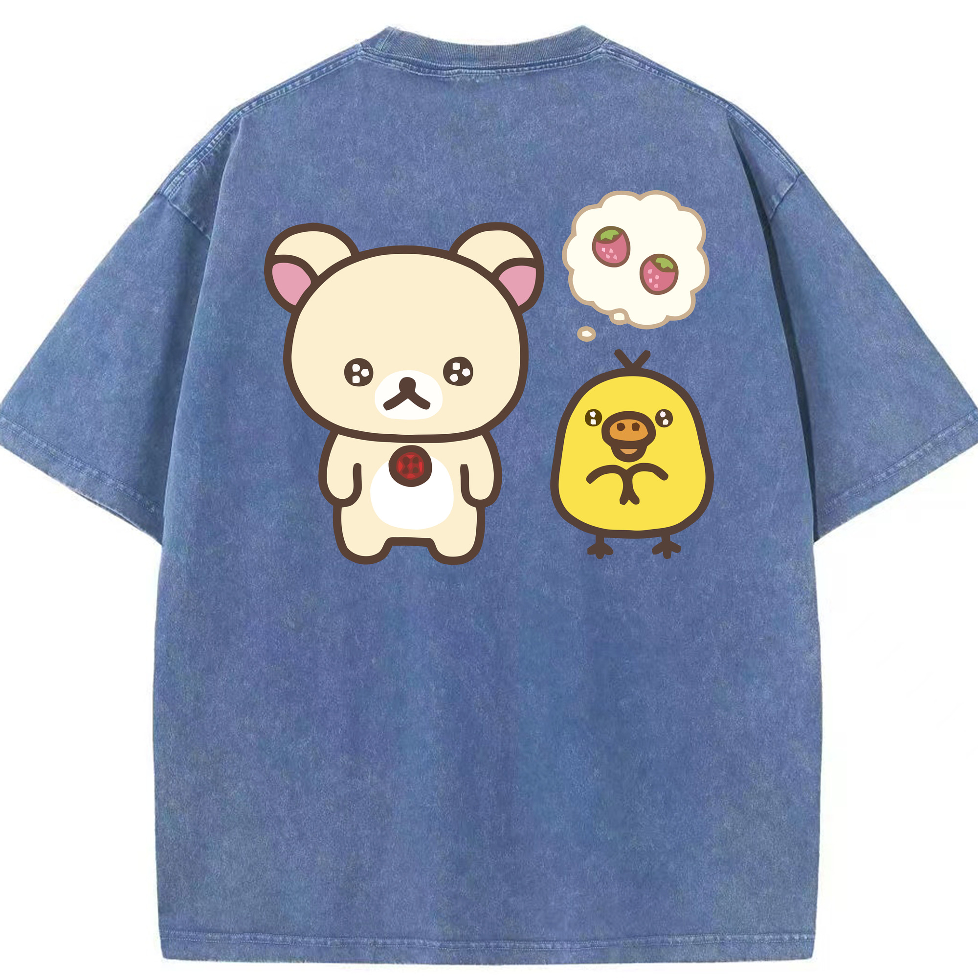 （画像用） リラックマ リラックマ キイロイトリ Rilakkuma Korilakkuma Kiiroitori 綿100% ヴィンテージ風 半袖Tシャツ（背面プリント）