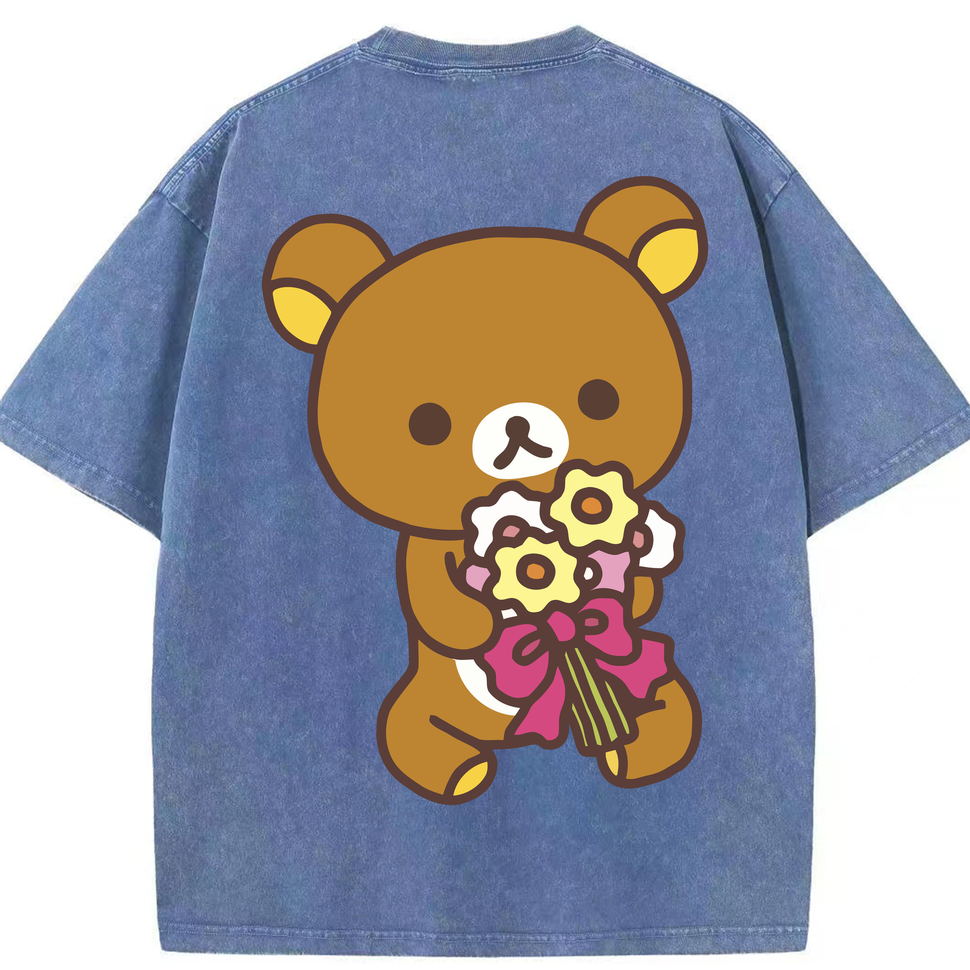 （画像用） リラックマ リラックマ キイロイトリ Rilakkuma Korilakkuma Kiiroitori 綿100% ヴィンテージ風 半袖Tシャツ（背面プリント）