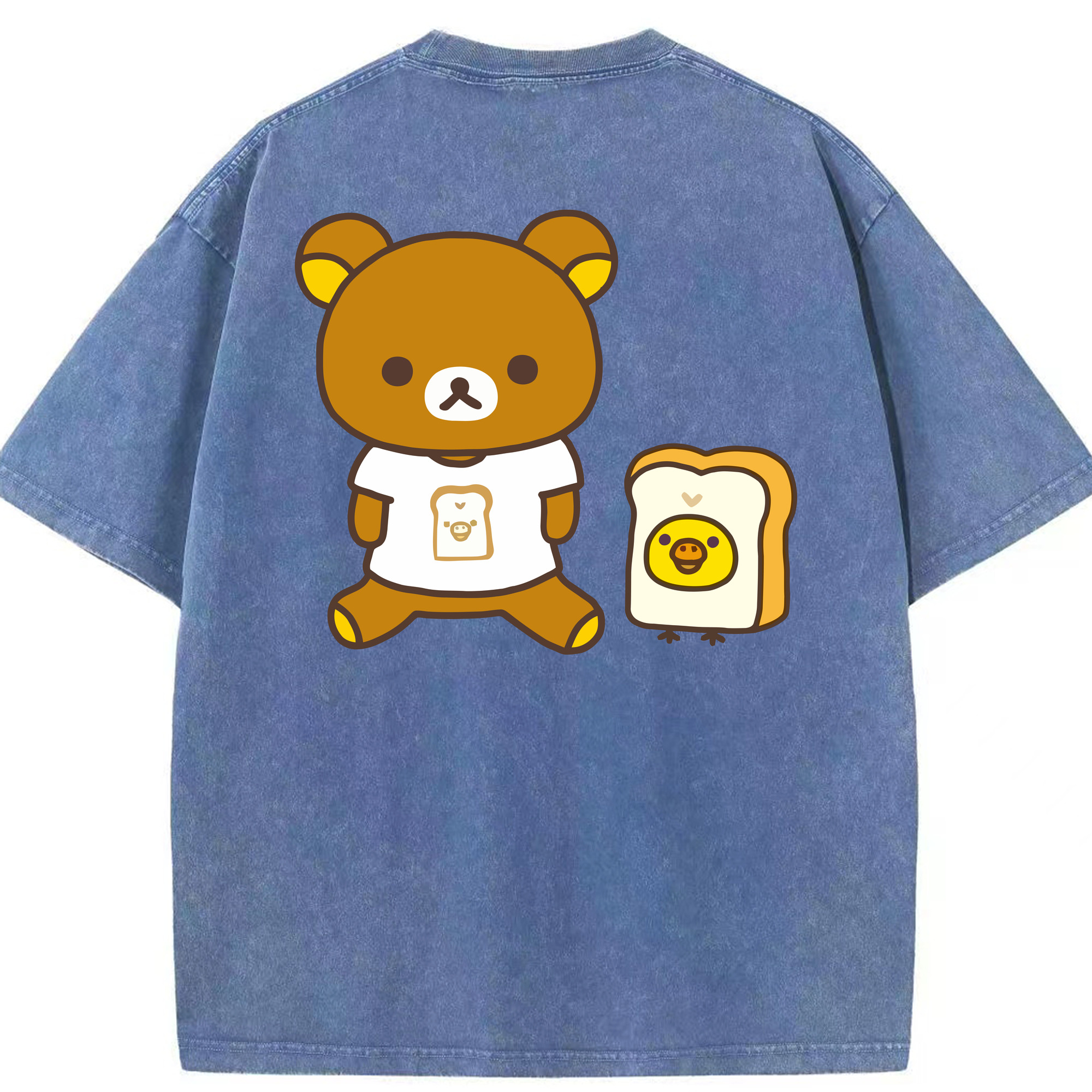 （画像用） リラックマ リラックマ キイロイトリ Rilakkuma Korilakkuma Kiiroitori 綿100% ヴィンテージ風 半袖Tシャツ（背面プリント）