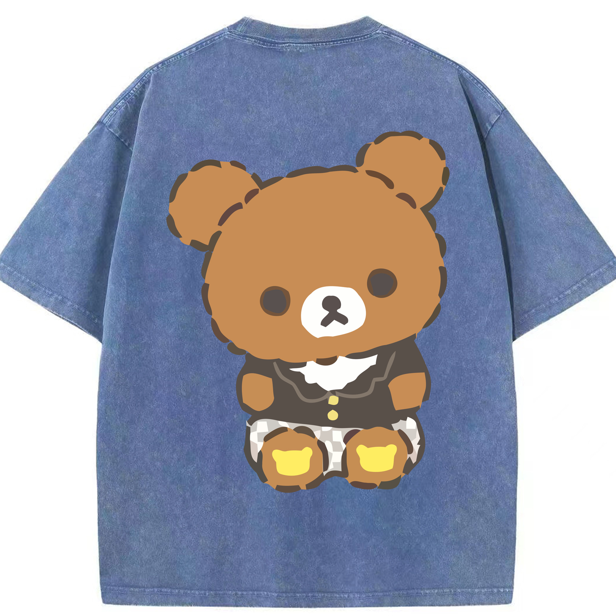 （画像用） リラックマ リラックマ キイロイトリ Rilakkuma Korilakkuma Kiiroitori 綿100% ヴィンテージ風 半袖Tシャツ（背面プリント）