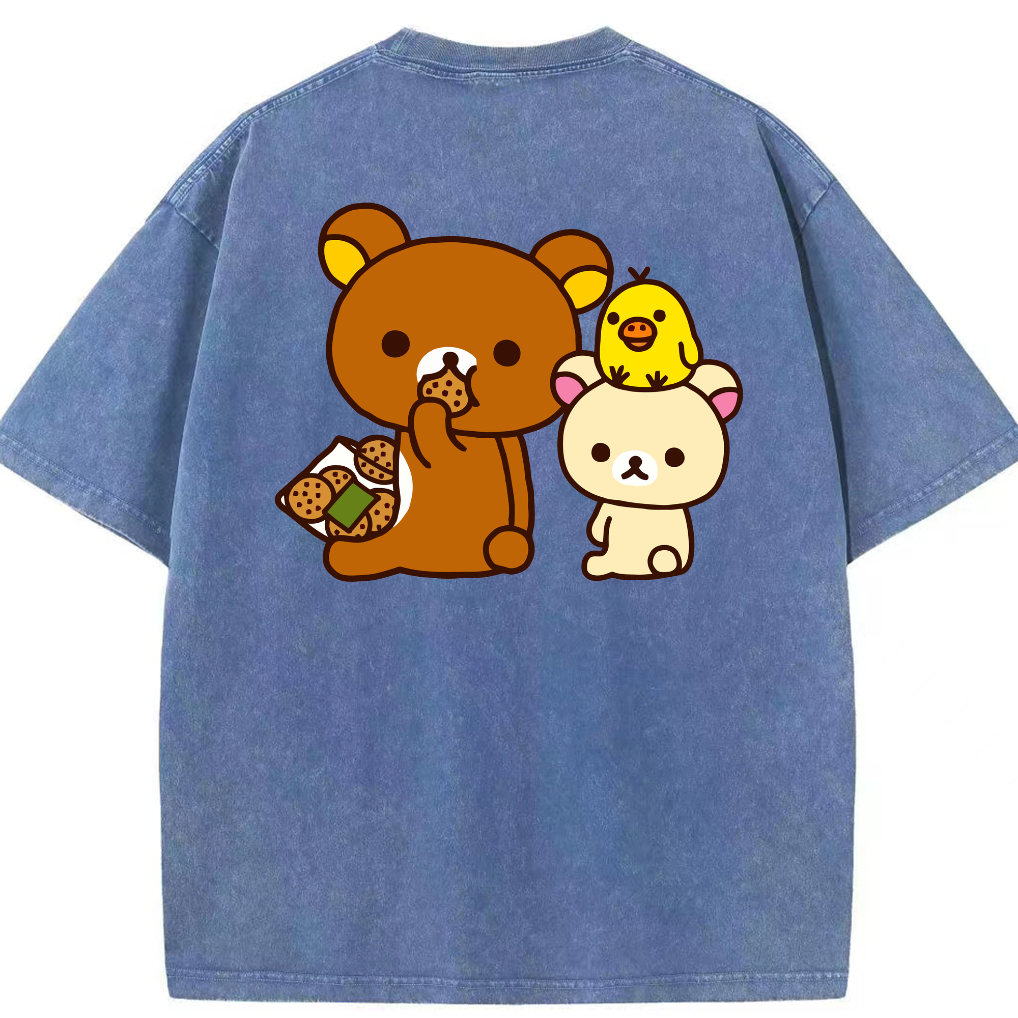 （画像用） リラックマ リラックマ キイロイトリ Rilakkuma Korilakkuma Kiiroitori 綿100% ヴィンテージ風 半袖Tシャツ（背面プリント）