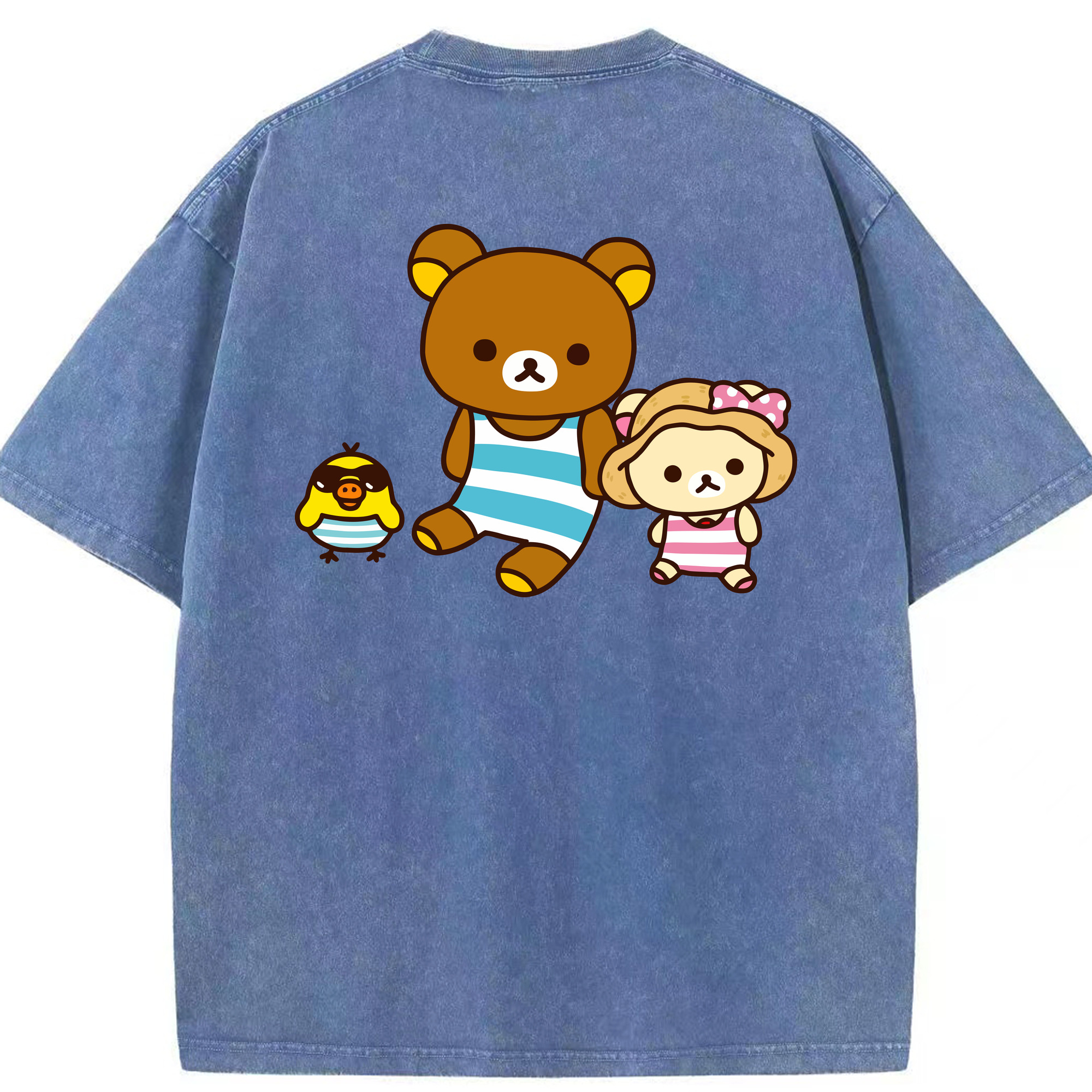 （画像用） リラックマ リラックマ キイロイトリ Rilakkuma Korilakkuma Kiiroitori 綿100% ヴィンテージ風 半袖Tシャツ（背面プリント）
