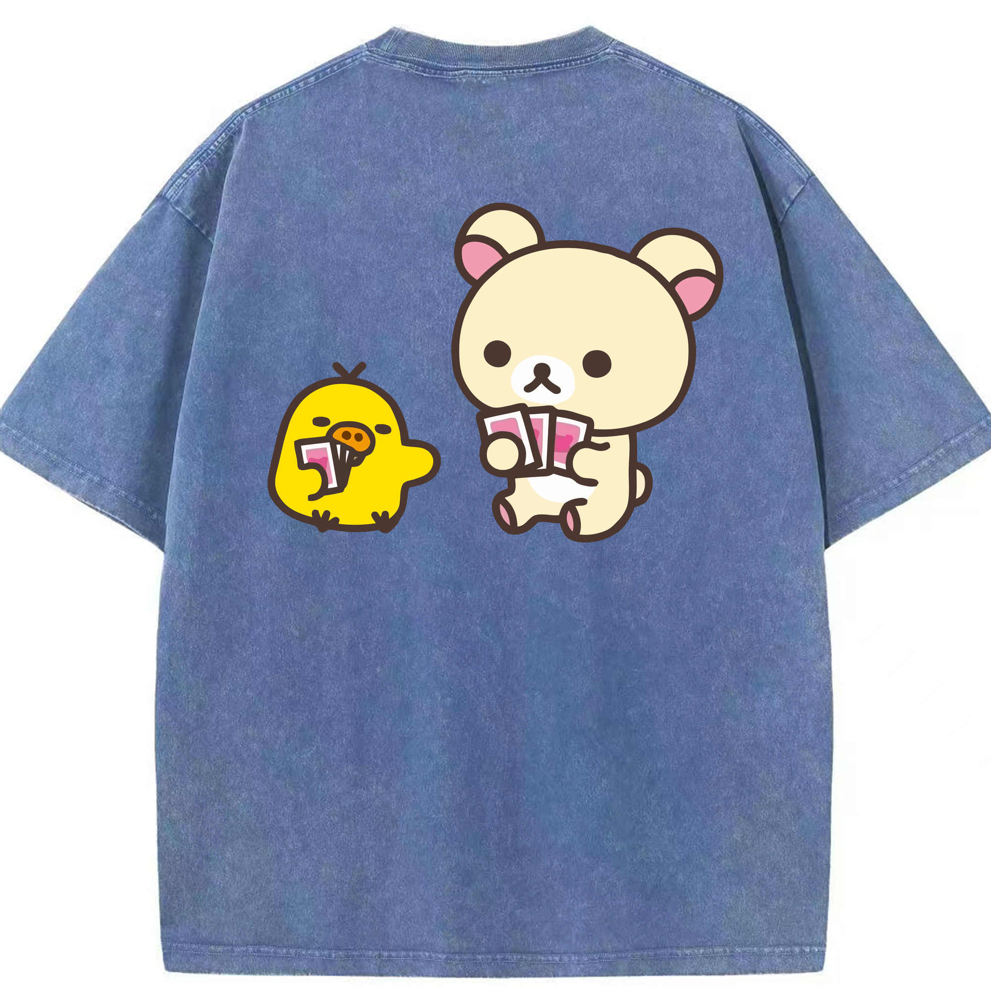 （画像用） リラックマ リラックマ キイロイトリ Rilakkuma Korilakkuma Kiiroitori 綿100% ヴィンテージ風 半袖Tシャツ（背面プリント）
