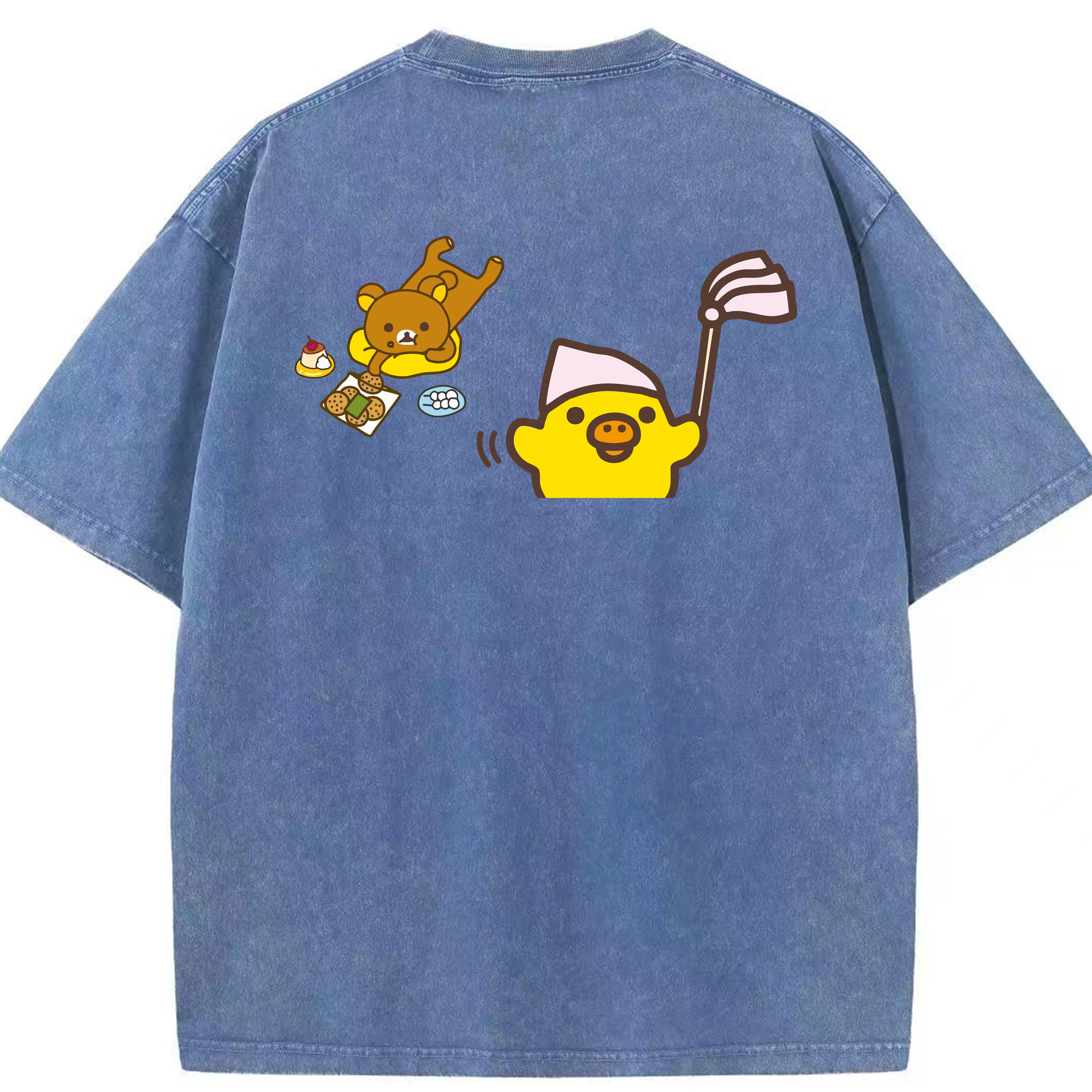 （画像用） リラックマ リラックマ キイロイトリ Rilakkuma Korilakkuma Kiiroitori 綿100% ヴィンテージ風 半袖Tシャツ（背面プリント）
