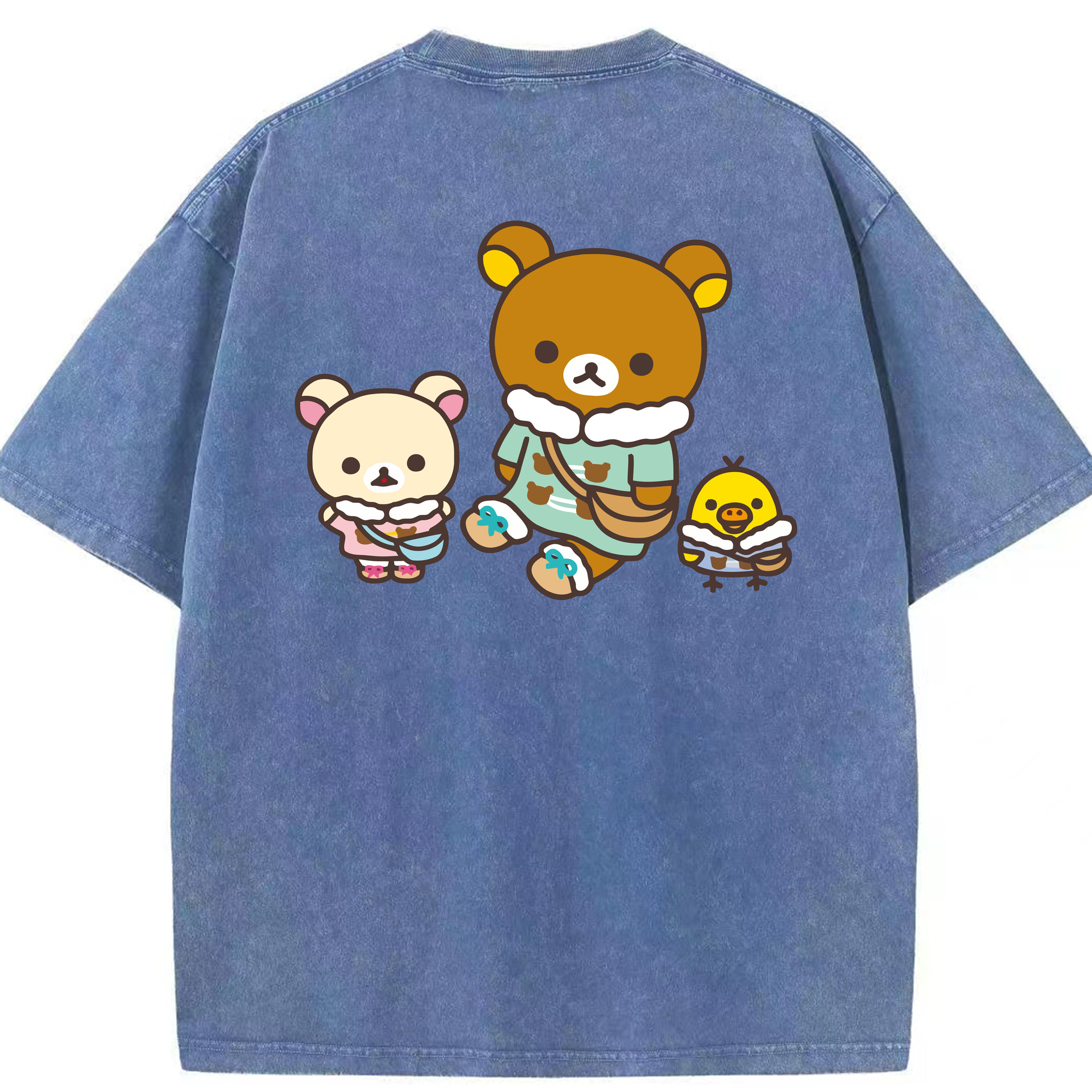 （画像用） リラックマ リラックマ キイロイトリ Rilakkuma Korilakkuma Kiiroitori 綿100% ヴィンテージ風 半袖Tシャツ（背面プリント）