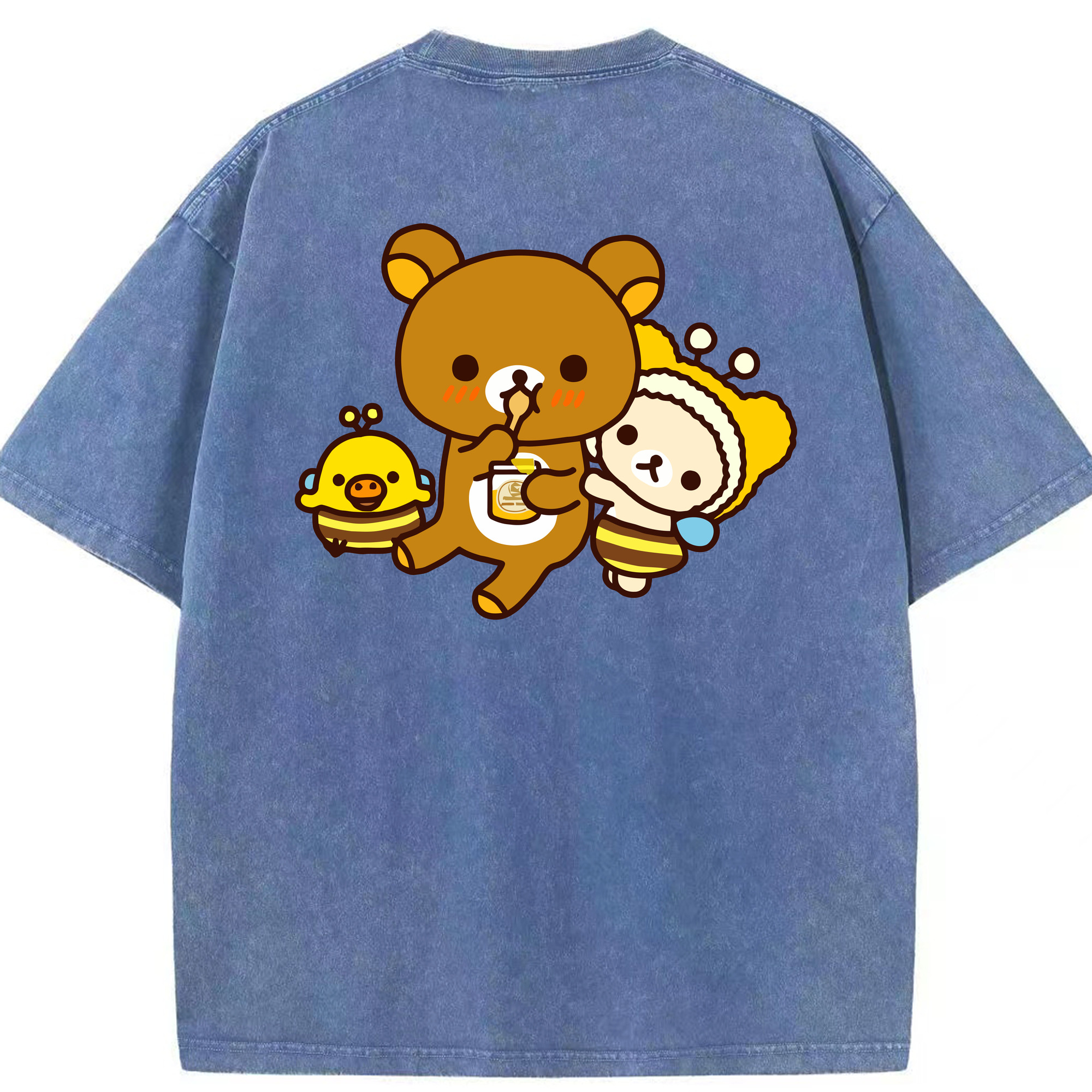 （画像用） リラックマ リラックマ キイロイトリ Rilakkuma Korilakkuma Kiiroitori 綿100% ヴィンテージ風 半袖Tシャツ（背面プリント）