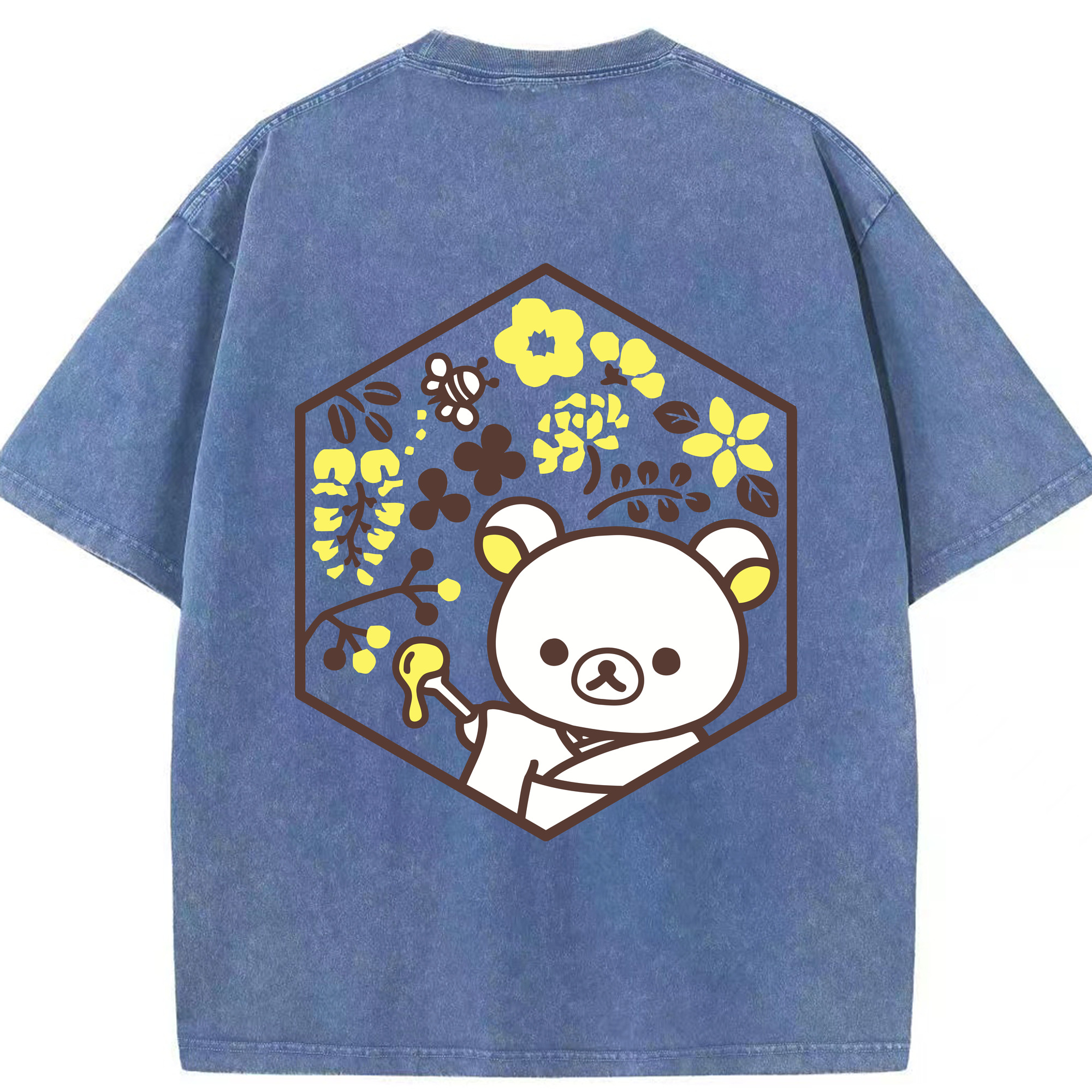 （画像用） リラックマ リラックマ キイロイトリ Rilakkuma Korilakkuma Kiiroitori 綿100% ヴィンテージ風 半袖Tシャツ（背面プリント）