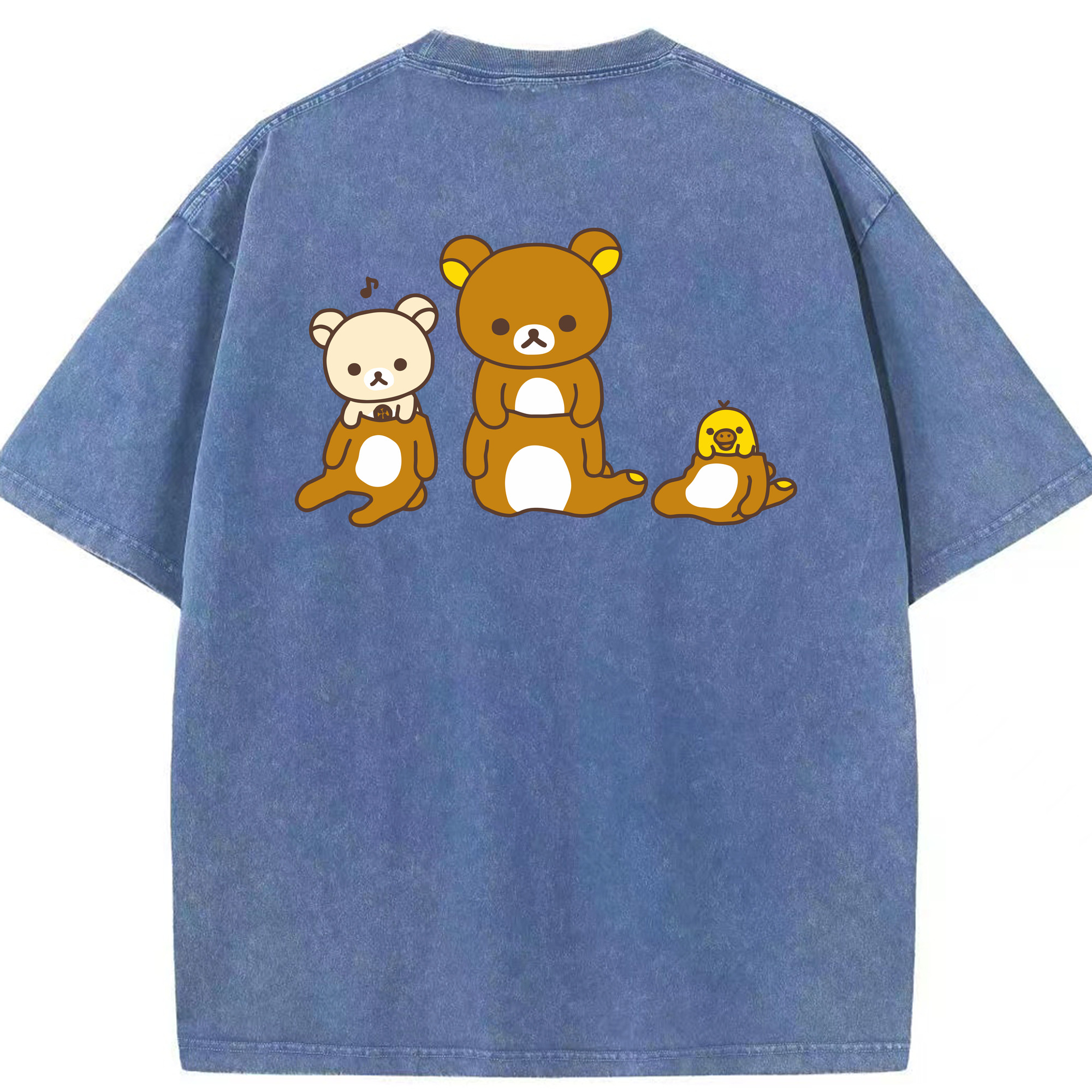 （画像用） リラックマ リラックマ キイロイトリ Rilakkuma Korilakkuma Kiiroitori 綿100% ヴィンテージ風 半袖Tシャツ（背面プリント）