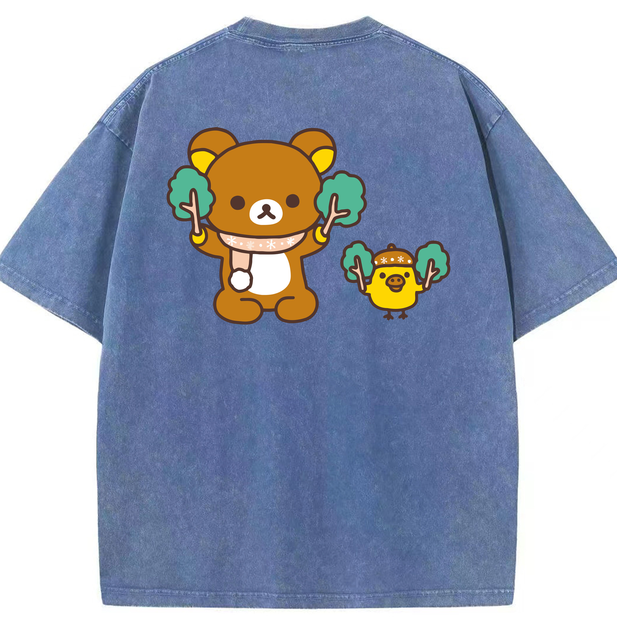 （画像用） リラックマ リラックマ キイロイトリ Rilakkuma Korilakkuma Kiiroitori 綿100% ヴィンテージ風 半袖Tシャツ（背面プリント）