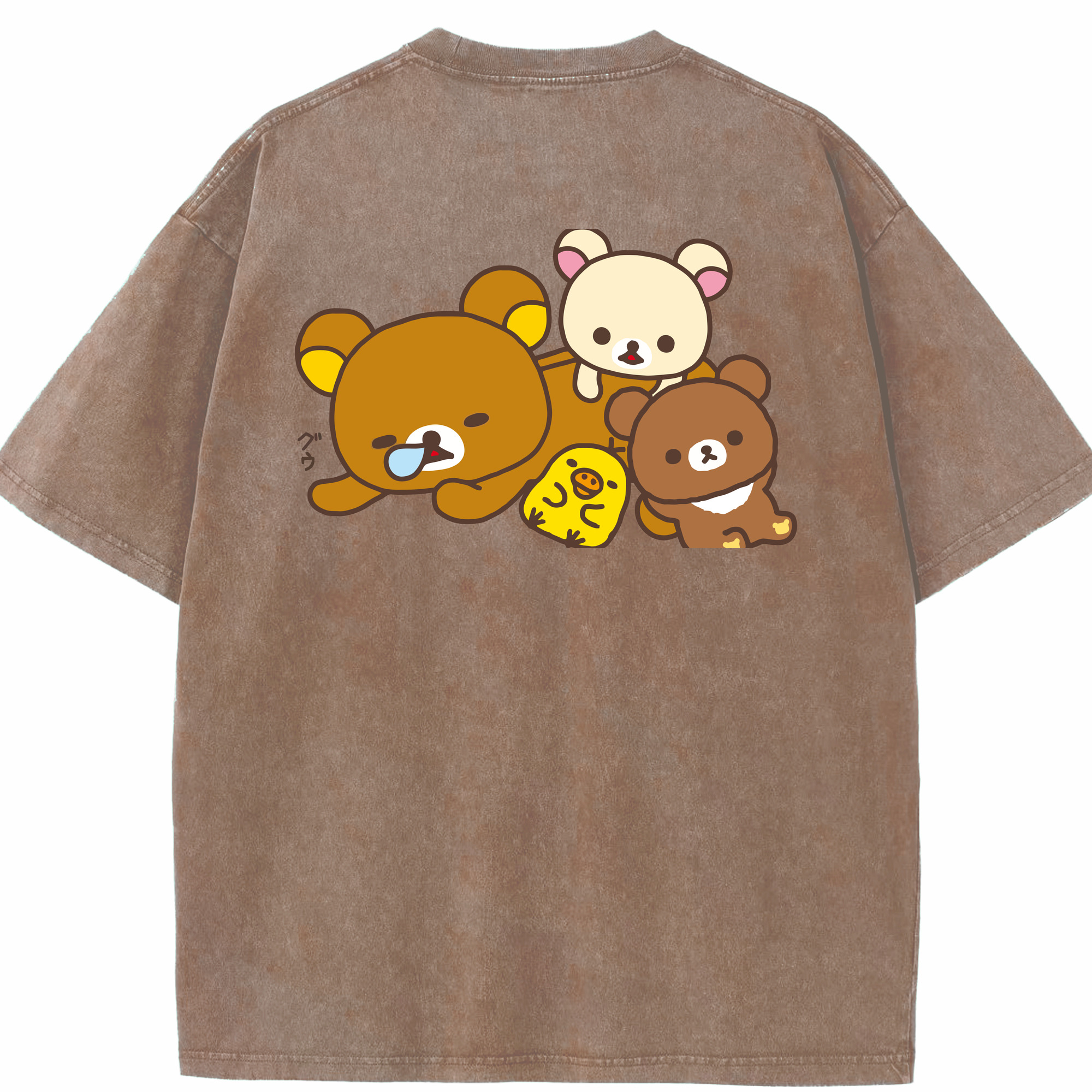 （画像用） リラックマ リラックマ キイロイトリ Rilakkuma Korilakkuma Kiiroitori 綿100% ヴィンテージ風 半袖Tシャツ（背面プリント）