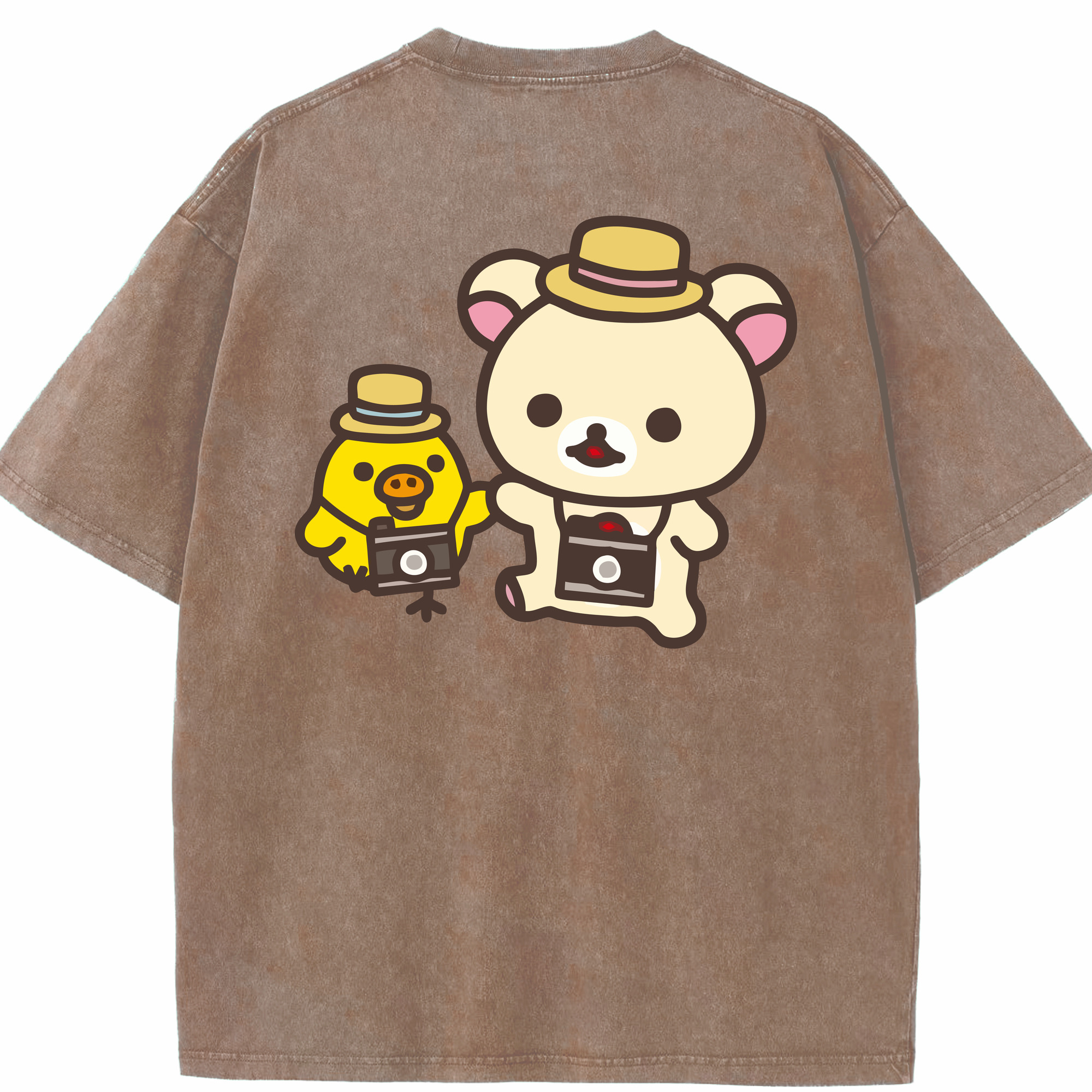 （画像用） リラックマ リラックマ キイロイトリ Rilakkuma Korilakkuma Kiiroitori 綿100% ヴィンテージ風 半袖Tシャツ（背面プリント）