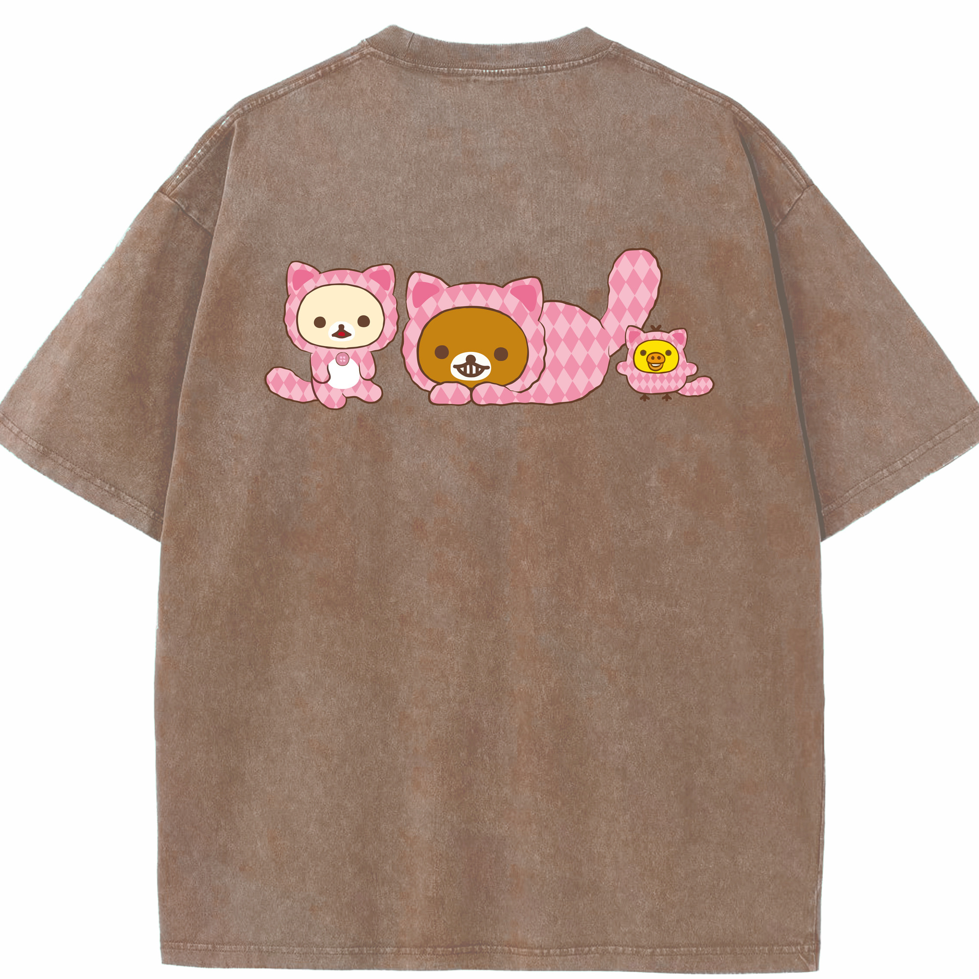 リラックマ リラックマ キイロイトリ Rilakkuma Korilakkuma Kiiroitori 綿100% ヴィンテージ風 半袖Tシャツ（背面プリント）