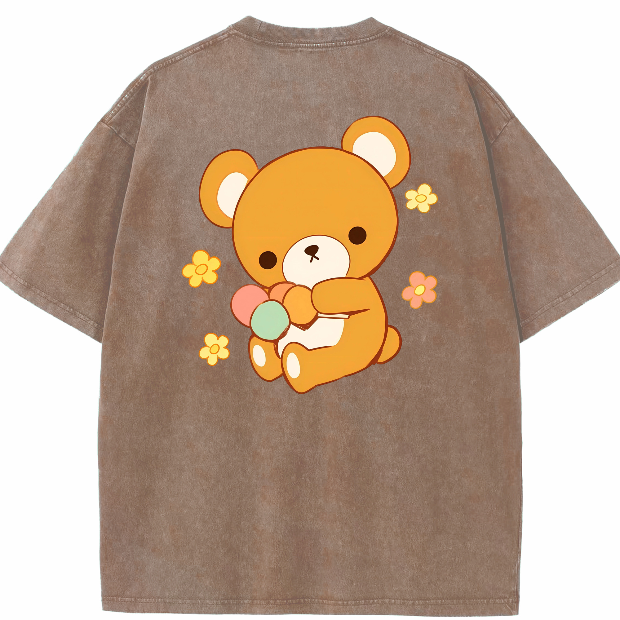 （画像用） リラックマ リラックマ キイロイトリ Rilakkuma Korilakkuma Kiiroitori 綿100% ヴィンテージ風 半袖Tシャツ（背面プリント）