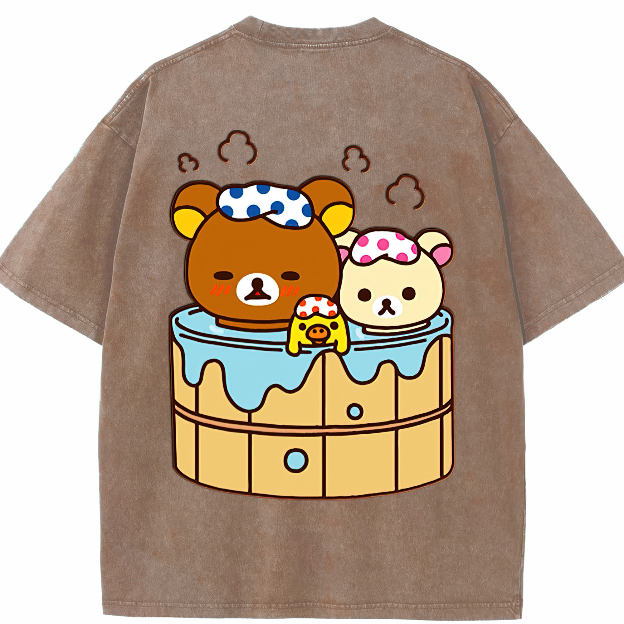（画像用） リラックマ リラックマ キイロイトリ Rilakkuma Korilakkuma Kiiroitori 綿100% ヴィンテージ風 半袖Tシャツ（背面プリント）