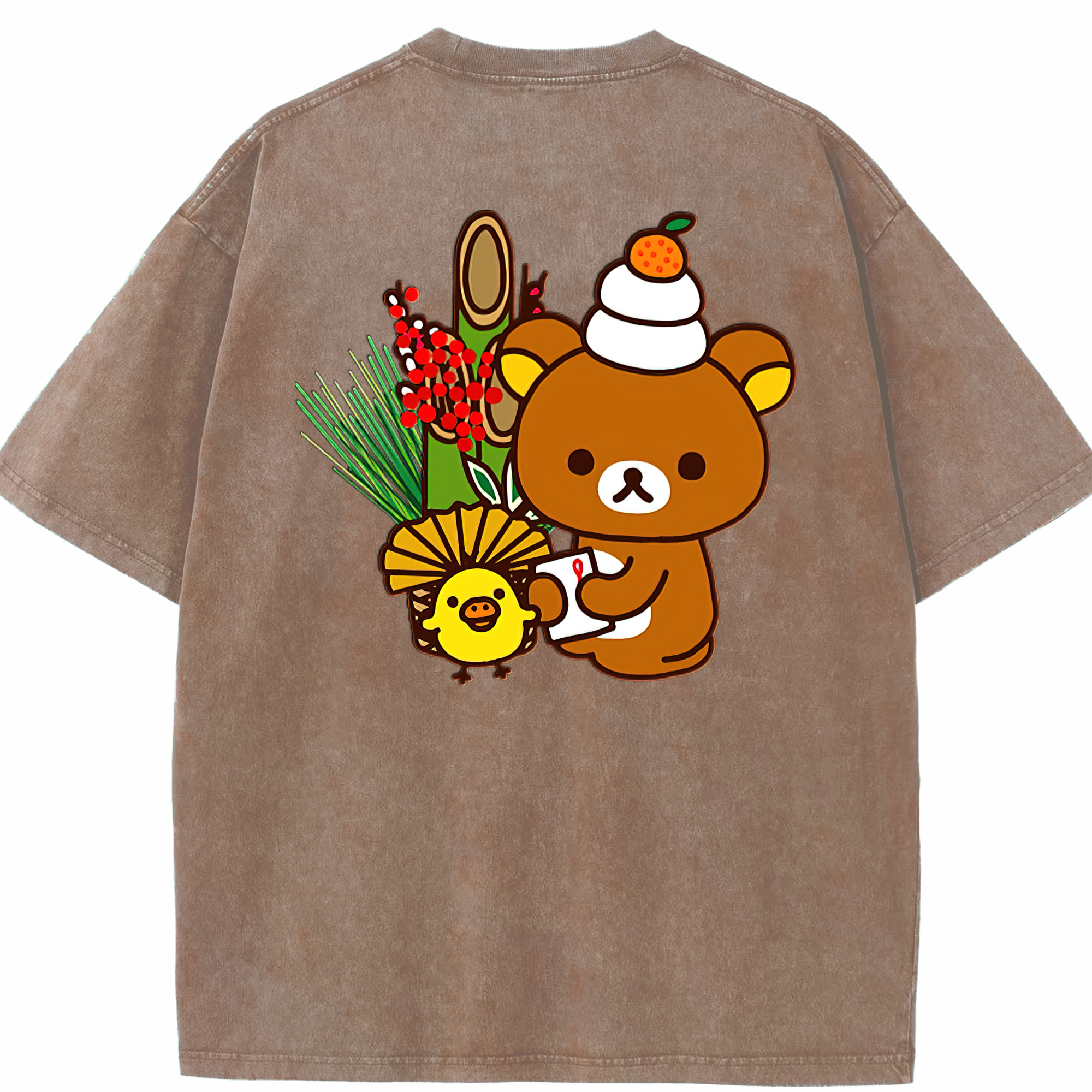 （画像用） リラックマ リラックマ キイロイトリ Rilakkuma Korilakkuma Kiiroitori 綿100% ヴィンテージ風 半袖Tシャツ（背面プリント）