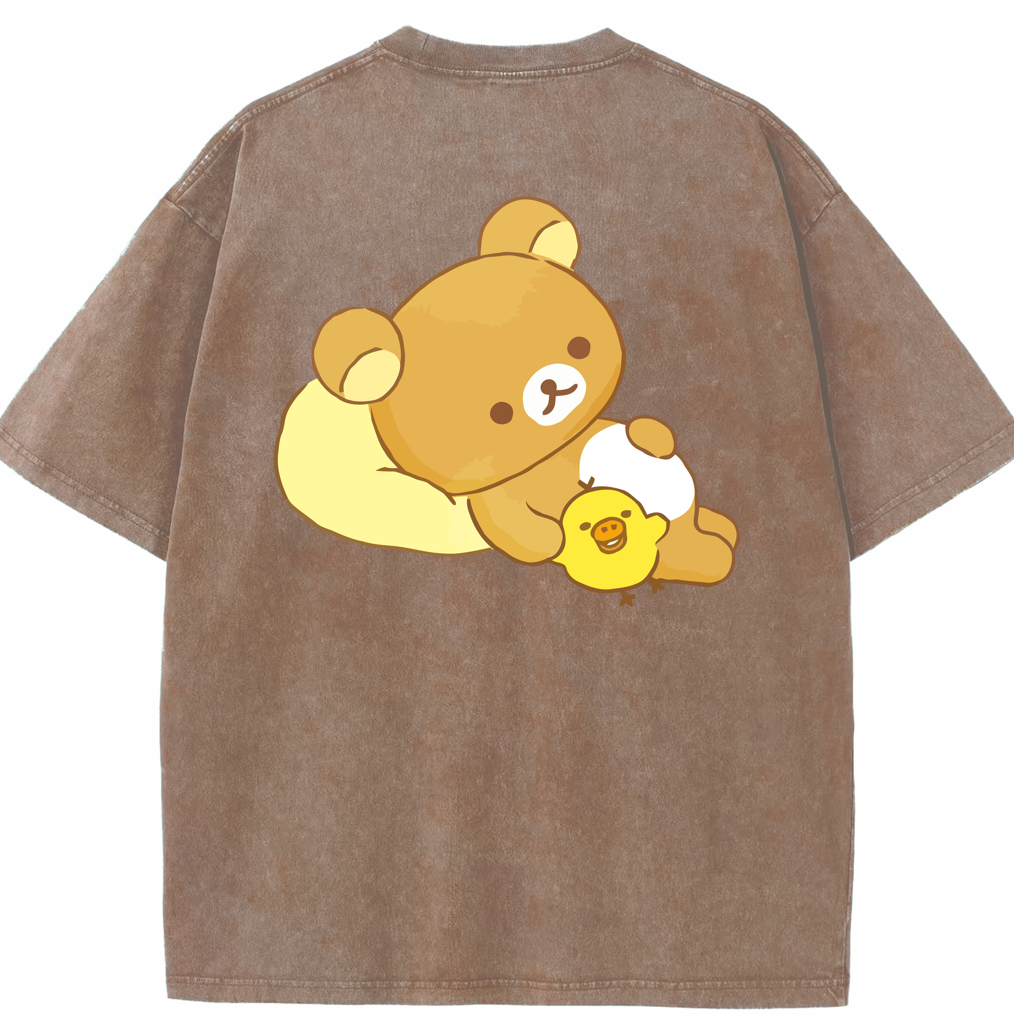 （画像用） リラックマ リラックマ キイロイトリ Rilakkuma Korilakkuma Kiiroitori 綿100% ヴィンテージ風 半袖Tシャツ（背面プリント）