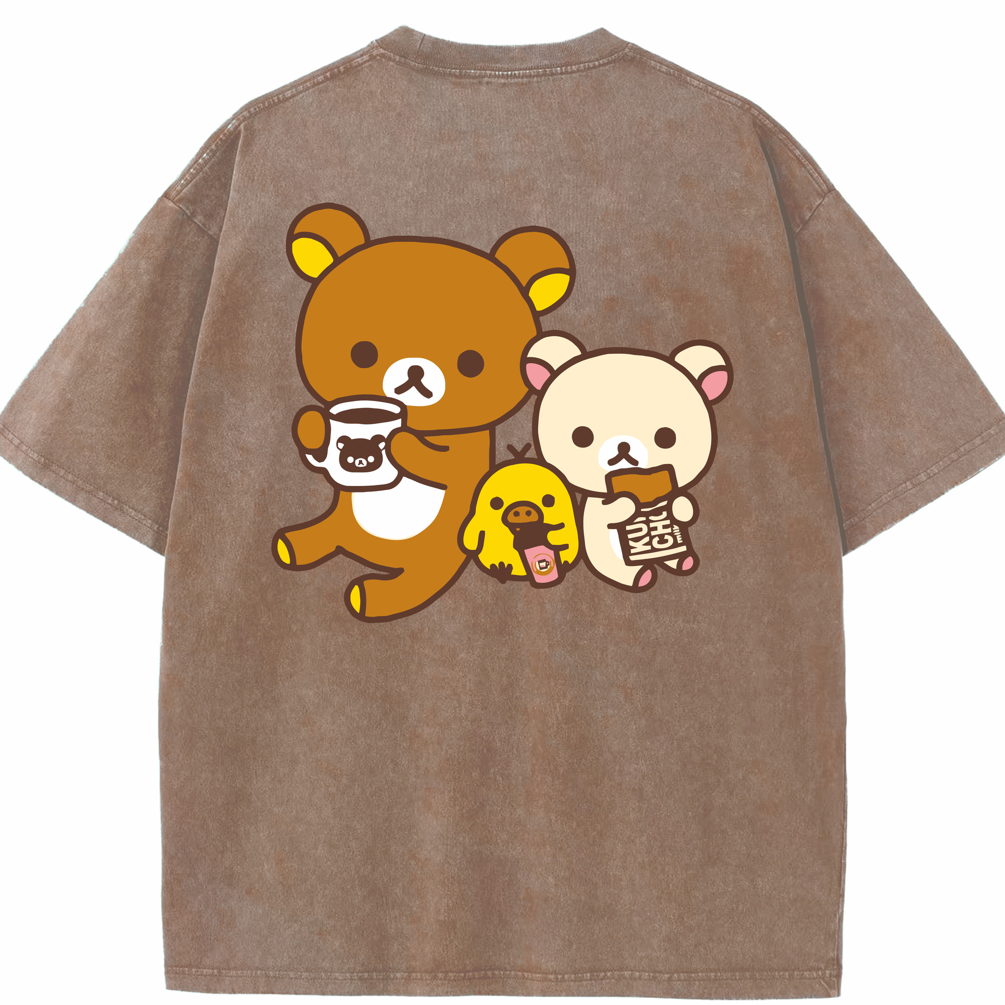 （画像用） リラックマ リラックマ キイロイトリ Rilakkuma Korilakkuma Kiiroitori 綿100% ヴィンテージ風 半袖Tシャツ（背面プリント）