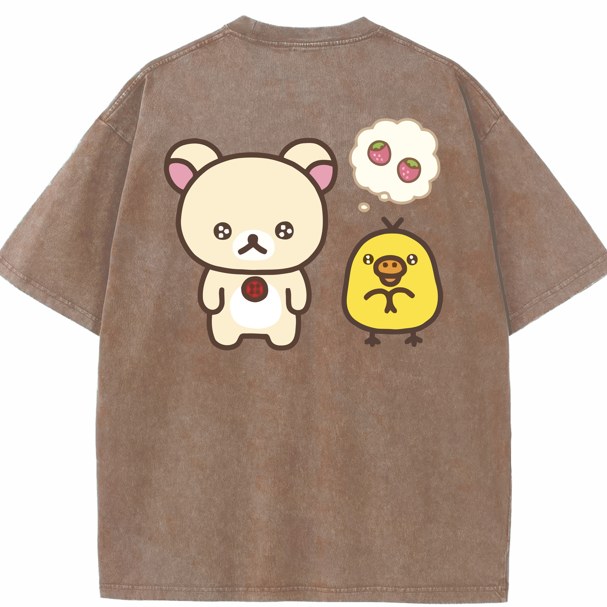 （画像用） リラックマ リラックマ キイロイトリ Rilakkuma Korilakkuma Kiiroitori 綿100% ヴィンテージ風 半袖Tシャツ（背面プリント）