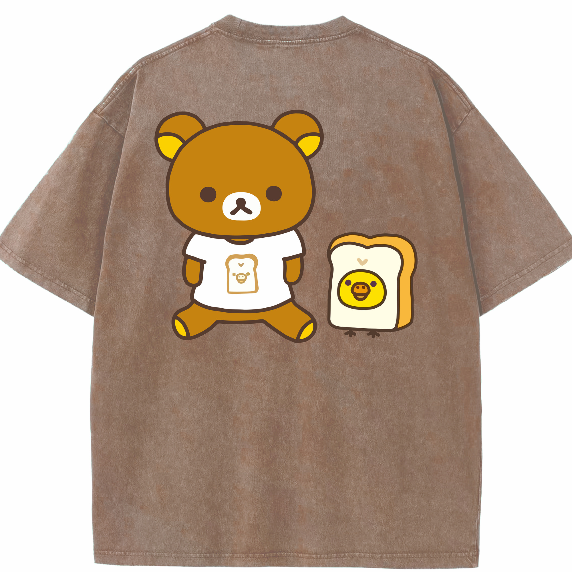 （画像用） リラックマ リラックマ キイロイトリ Rilakkuma Korilakkuma Kiiroitori 綿100% ヴィンテージ風 半袖Tシャツ（背面プリント）