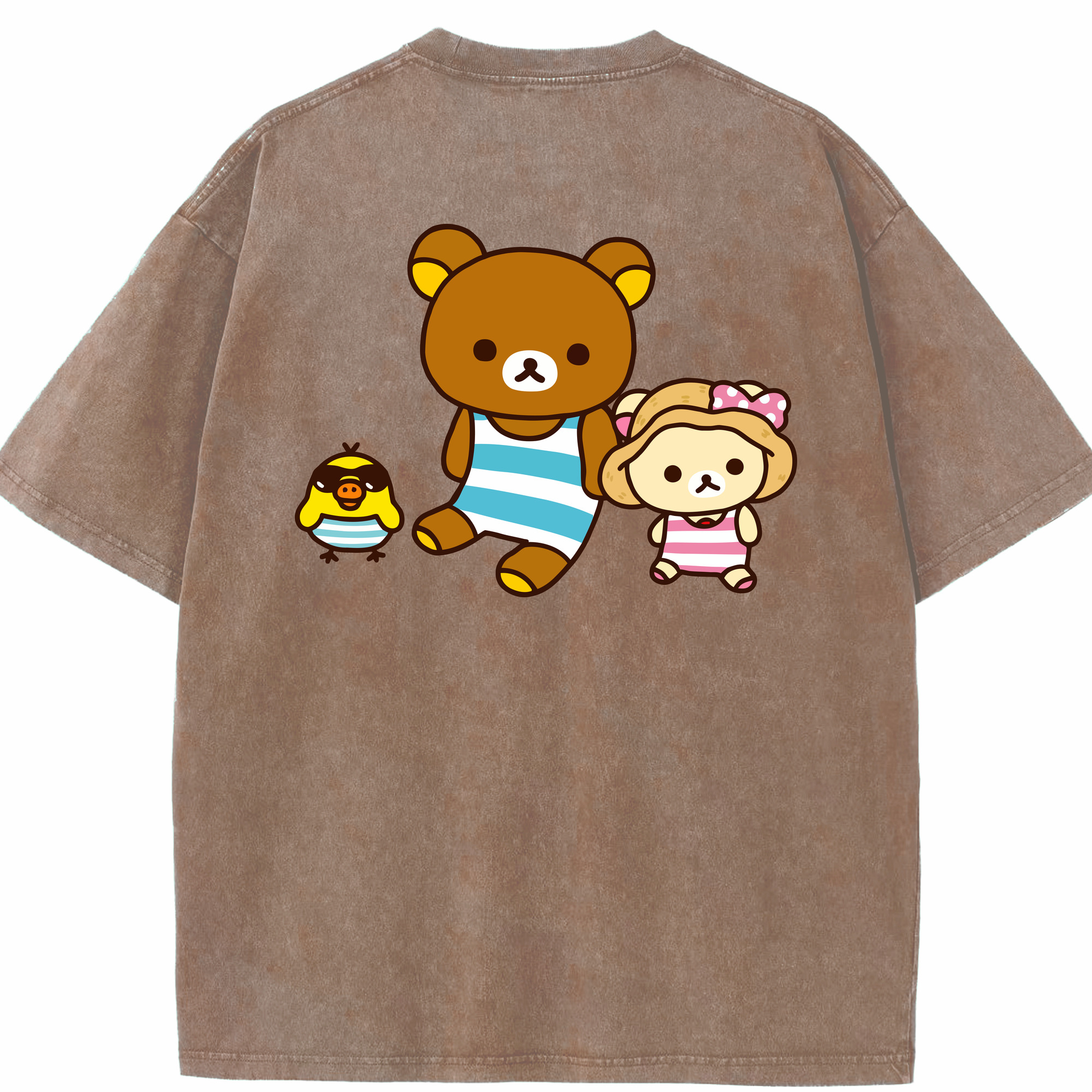 （画像用） リラックマ リラックマ キイロイトリ Rilakkuma Korilakkuma Kiiroitori 綿100% ヴィンテージ風 半袖Tシャツ（背面プリント）