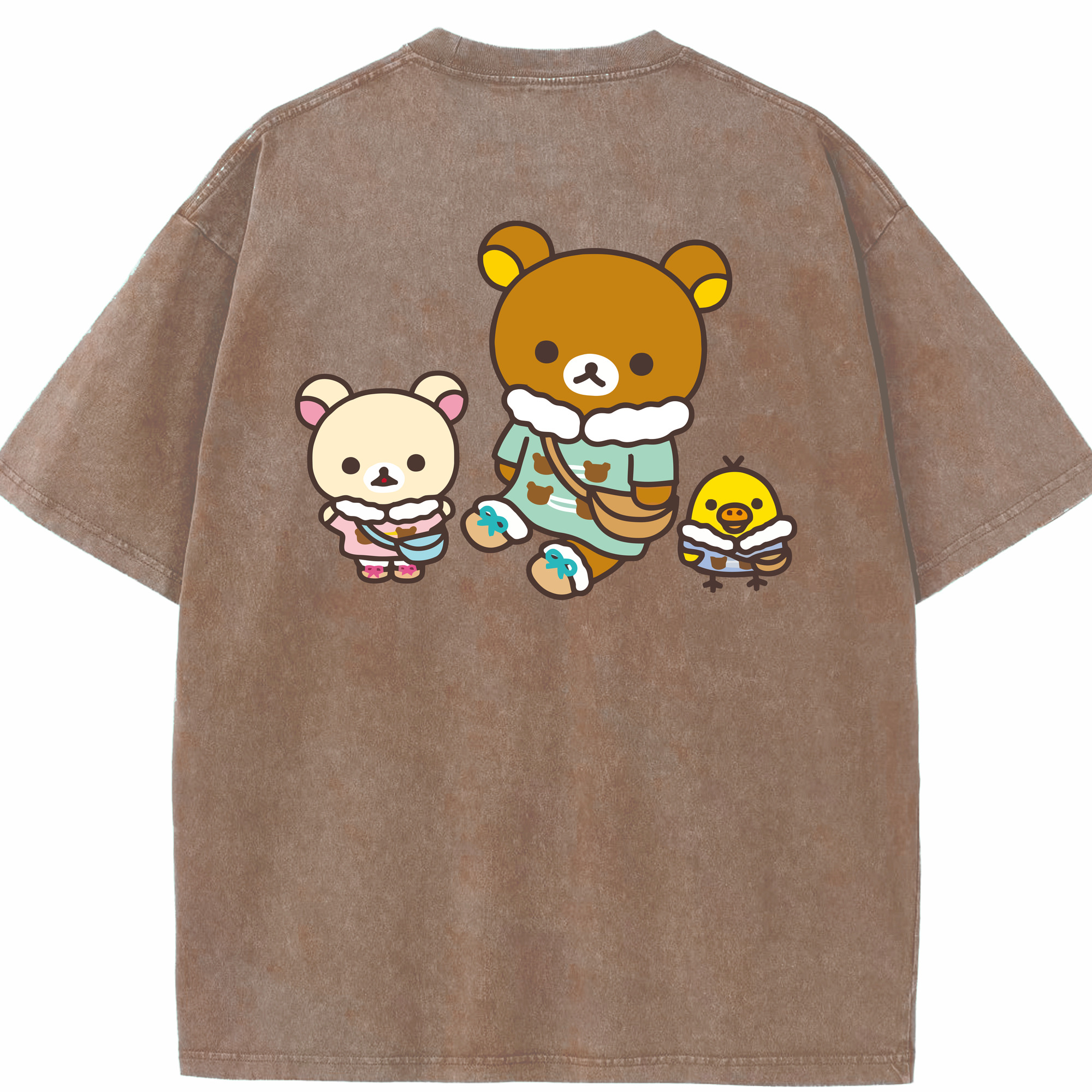 （画像用） リラックマ リラックマ キイロイトリ Rilakkuma Korilakkuma Kiiroitori 綿100% ヴィンテージ風 半袖Tシャツ（背面プリント）
