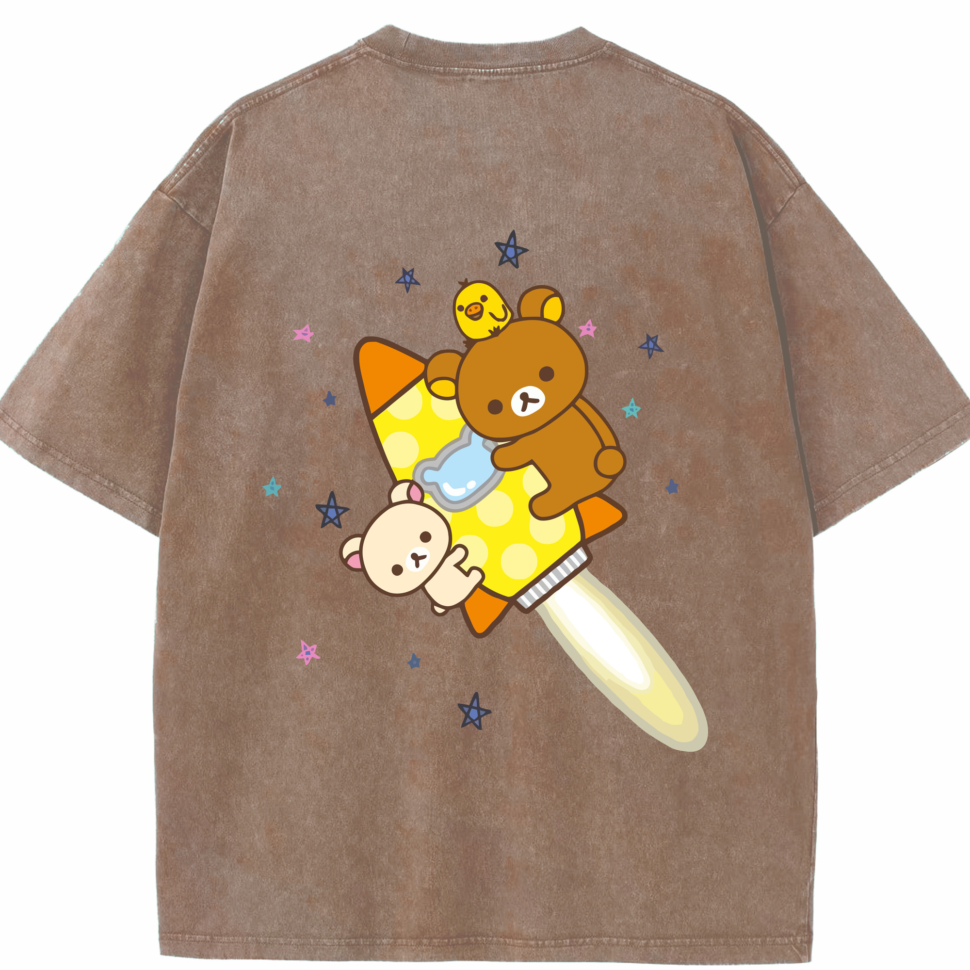 （画像用） リラックマ リラックマ キイロイトリ Rilakkuma Korilakkuma Kiiroitori 綿100% ヴィンテージ風 半袖Tシャツ（背面プリント）