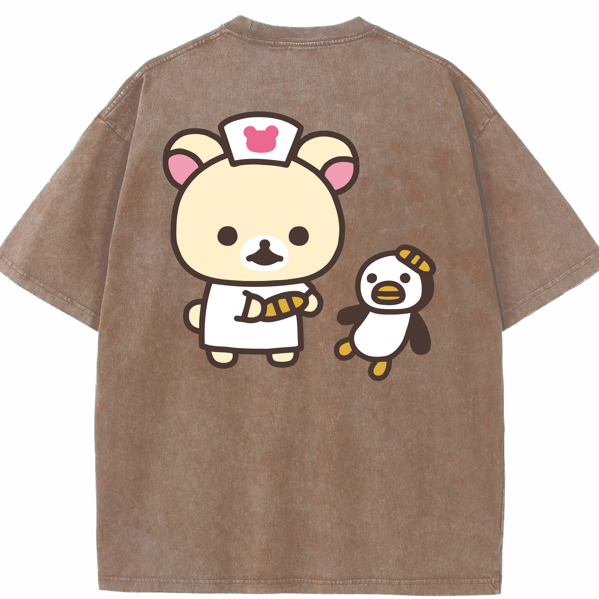 （画像用） リラックマ リラックマ キイロイトリ Rilakkuma Korilakkuma Kiiroitori 綿100% ヴィンテージ風 半袖Tシャツ（背面プリント）