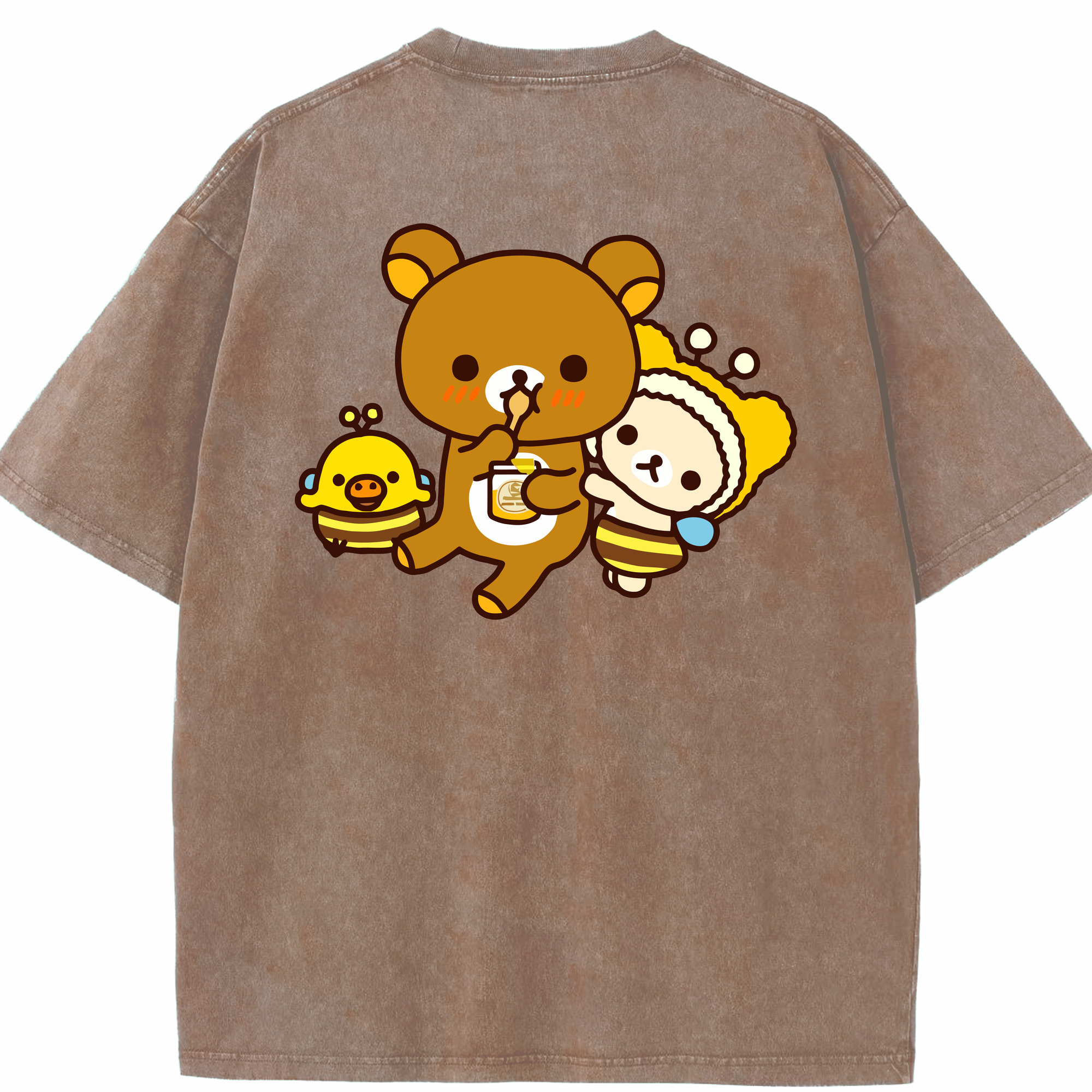 （画像用） リラックマ リラックマ キイロイトリ Rilakkuma Korilakkuma Kiiroitori 綿100% ヴィンテージ風 半袖Tシャツ（背面プリント）