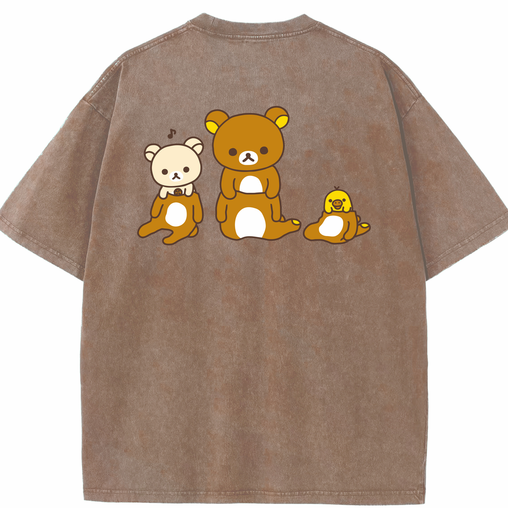 （画像用） リラックマ リラックマ キイロイトリ Rilakkuma Korilakkuma Kiiroitori 綿100% ヴィンテージ風 半袖Tシャツ（背面プリント）