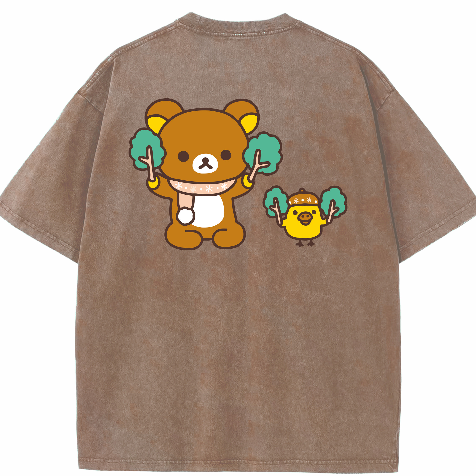 （画像用） リラックマ リラックマ キイロイトリ Rilakkuma Korilakkuma Kiiroitori 綿100% ヴィンテージ風 半袖Tシャツ（背面プリント）