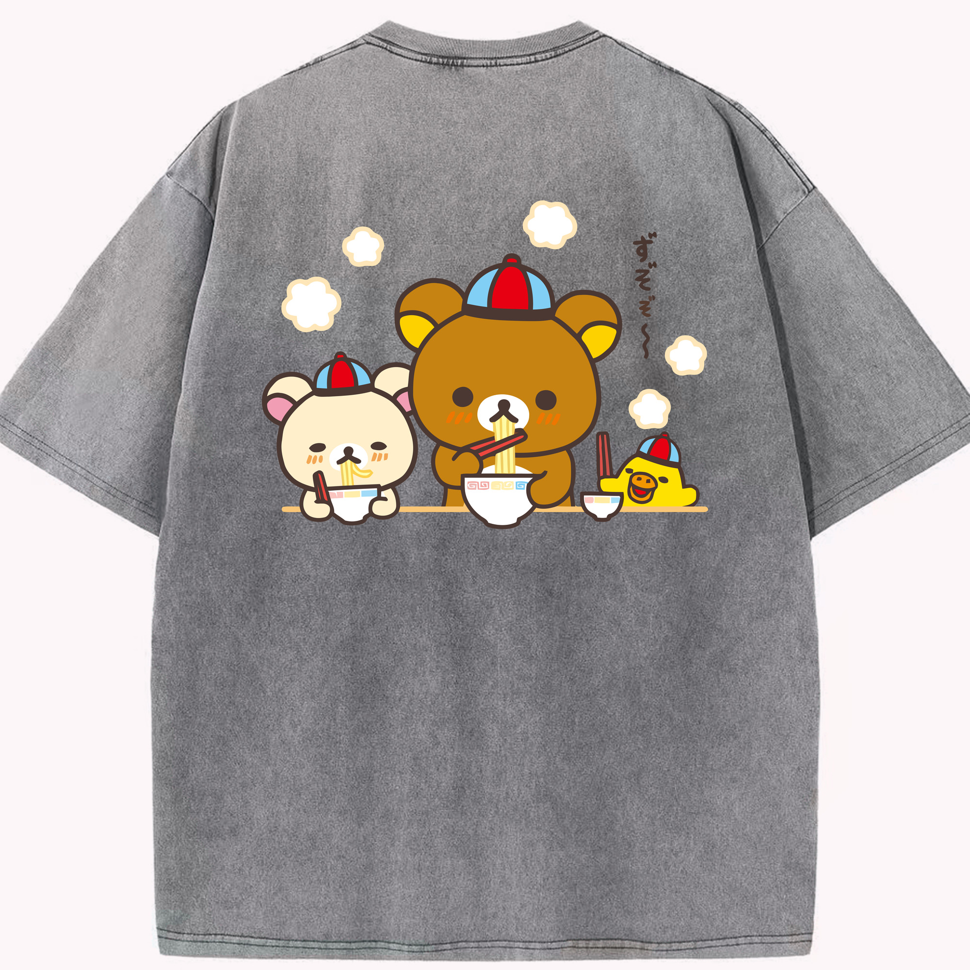 （画像用） リラックマ リラックマ キイロイトリ Rilakkuma Korilakkuma Kiiroitori 綿100% ヴィンテージ風 半袖Tシャツ（背面プリント）