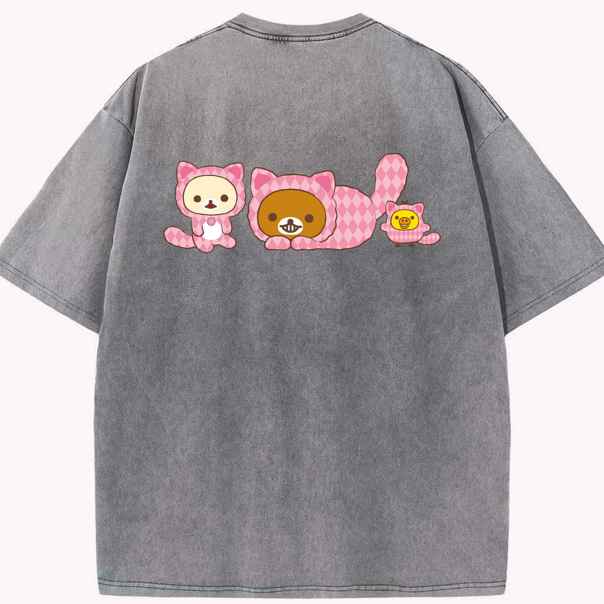 リラックマ リラックマ キイロイトリ Rilakkuma Korilakkuma Kiiroitori 綿100% ヴィンテージ風 半袖Tシャツ（背面プリント）