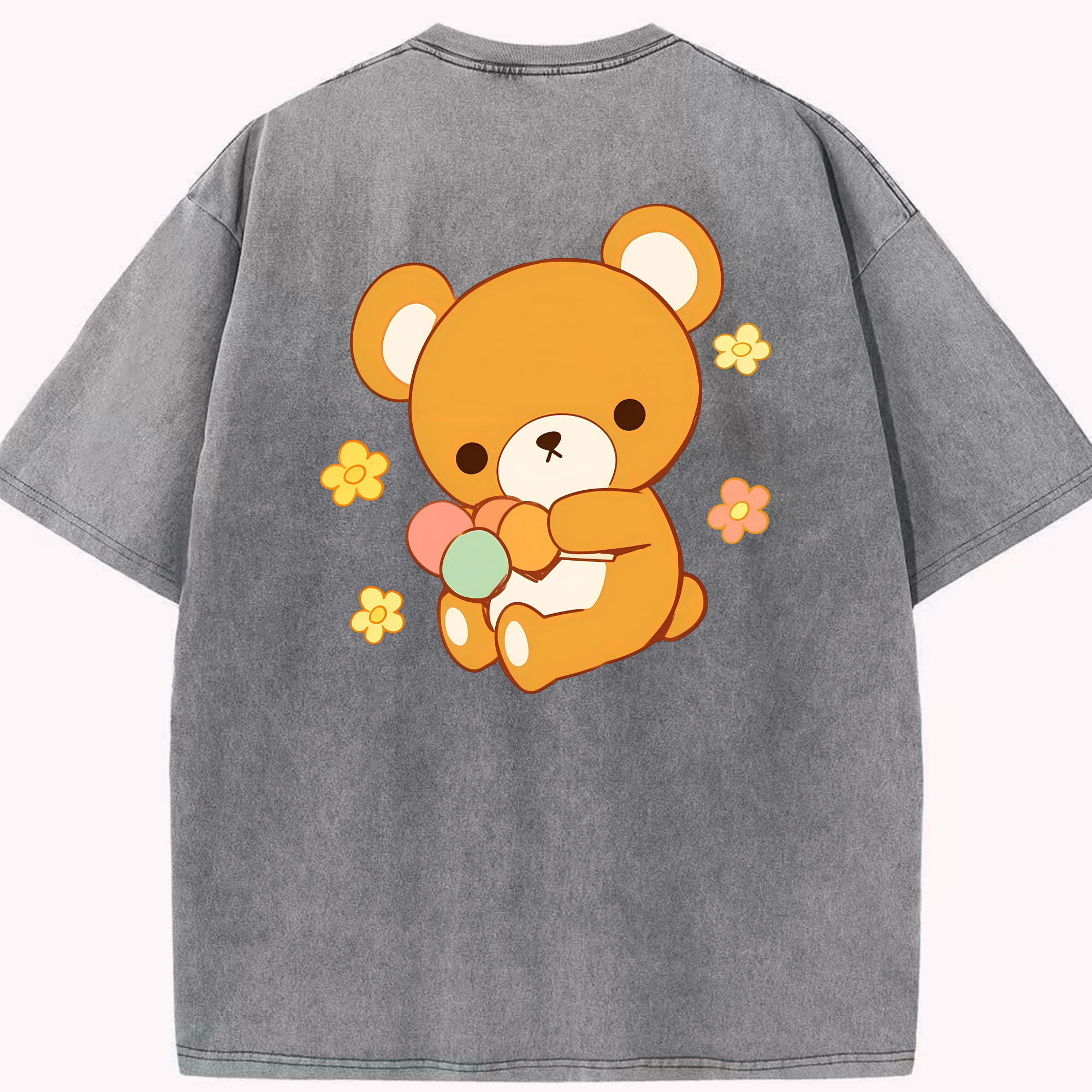 （画像用） リラックマ リラックマ キイロイトリ Rilakkuma Korilakkuma Kiiroitori 綿100% ヴィンテージ風 半袖Tシャツ（背面プリント）