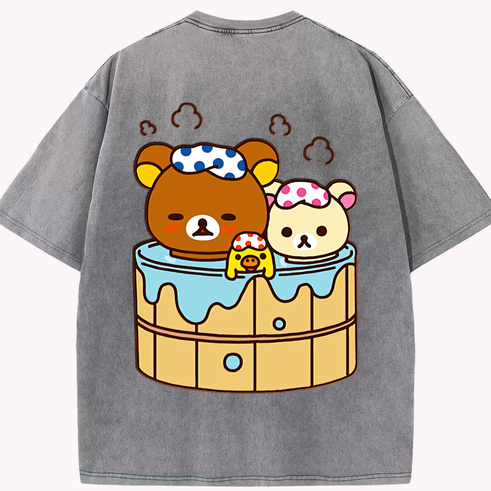 （画像用） リラックマ リラックマ キイロイトリ Rilakkuma Korilakkuma Kiiroitori 綿100% ヴィンテージ風 半袖Tシャツ（背面プリント）