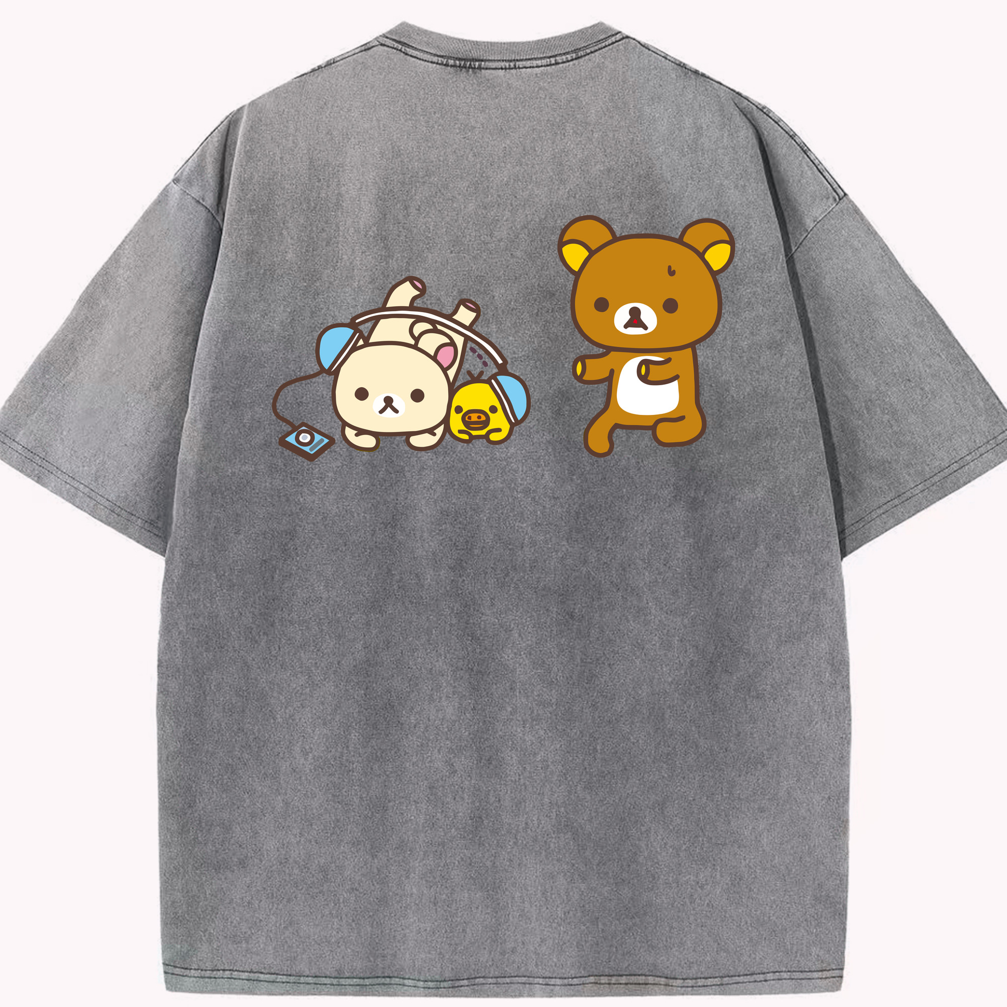 （画像用） リラックマ リラックマ キイロイトリ Rilakkuma Korilakkuma Kiiroitori 綿100% ヴィンテージ風 半袖Tシャツ（背面プリント）