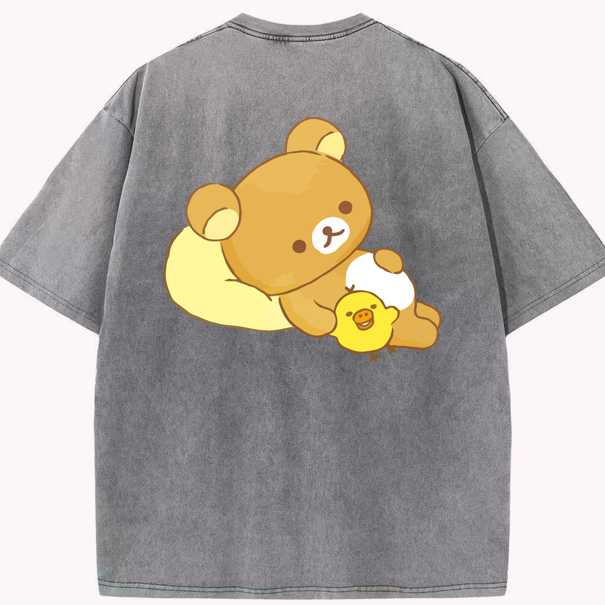 （画像用） リラックマ リラックマ キイロイトリ Rilakkuma Korilakkuma Kiiroitori 綿100% ヴィンテージ風 半袖Tシャツ（背面プリント）