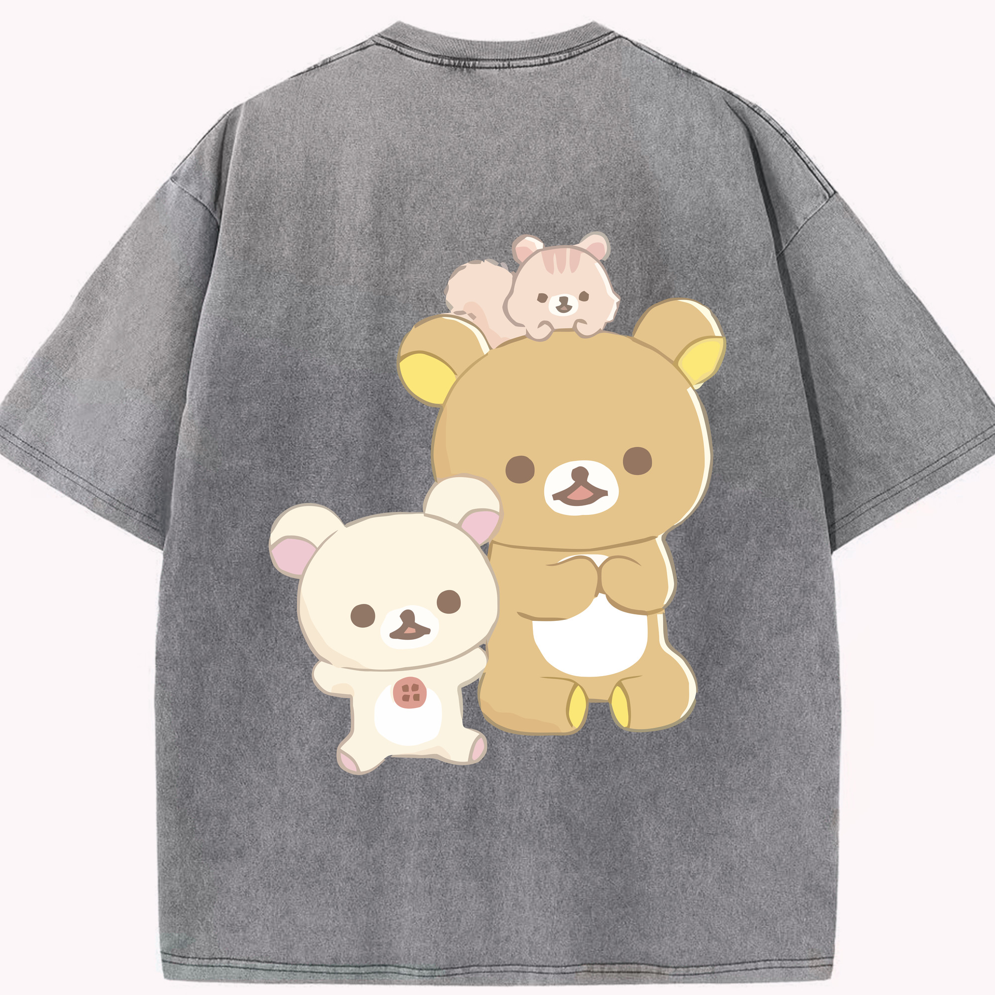 （画像用） リラックマ リラックマ キイロイトリ Rilakkuma Korilakkuma Kiiroitori 綿100% ヴィンテージ風 半袖Tシャツ（背面プリント）
