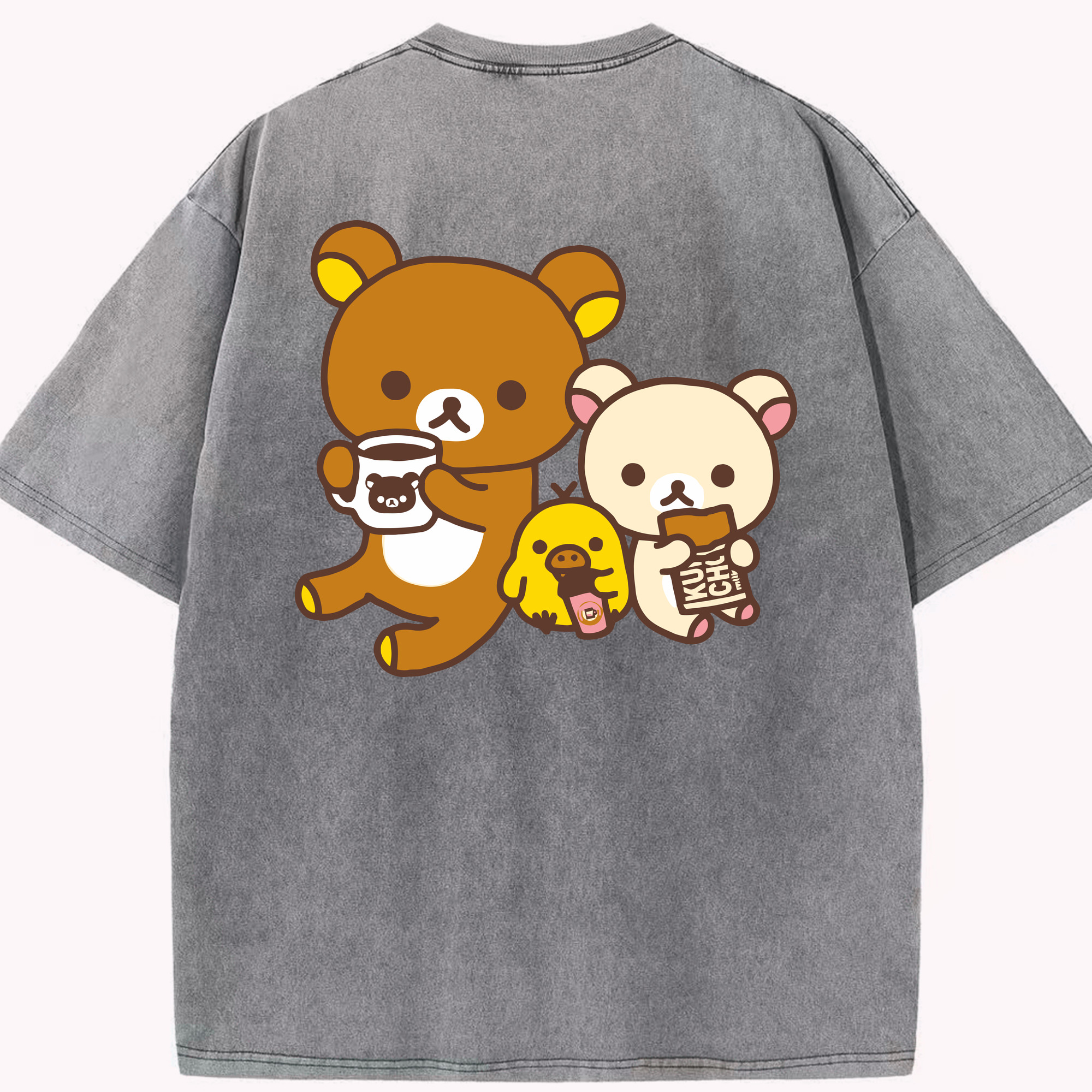 （画像用） リラックマ リラックマ キイロイトリ Rilakkuma Korilakkuma Kiiroitori 綿100% ヴィンテージ風 半袖Tシャツ（背面プリント）